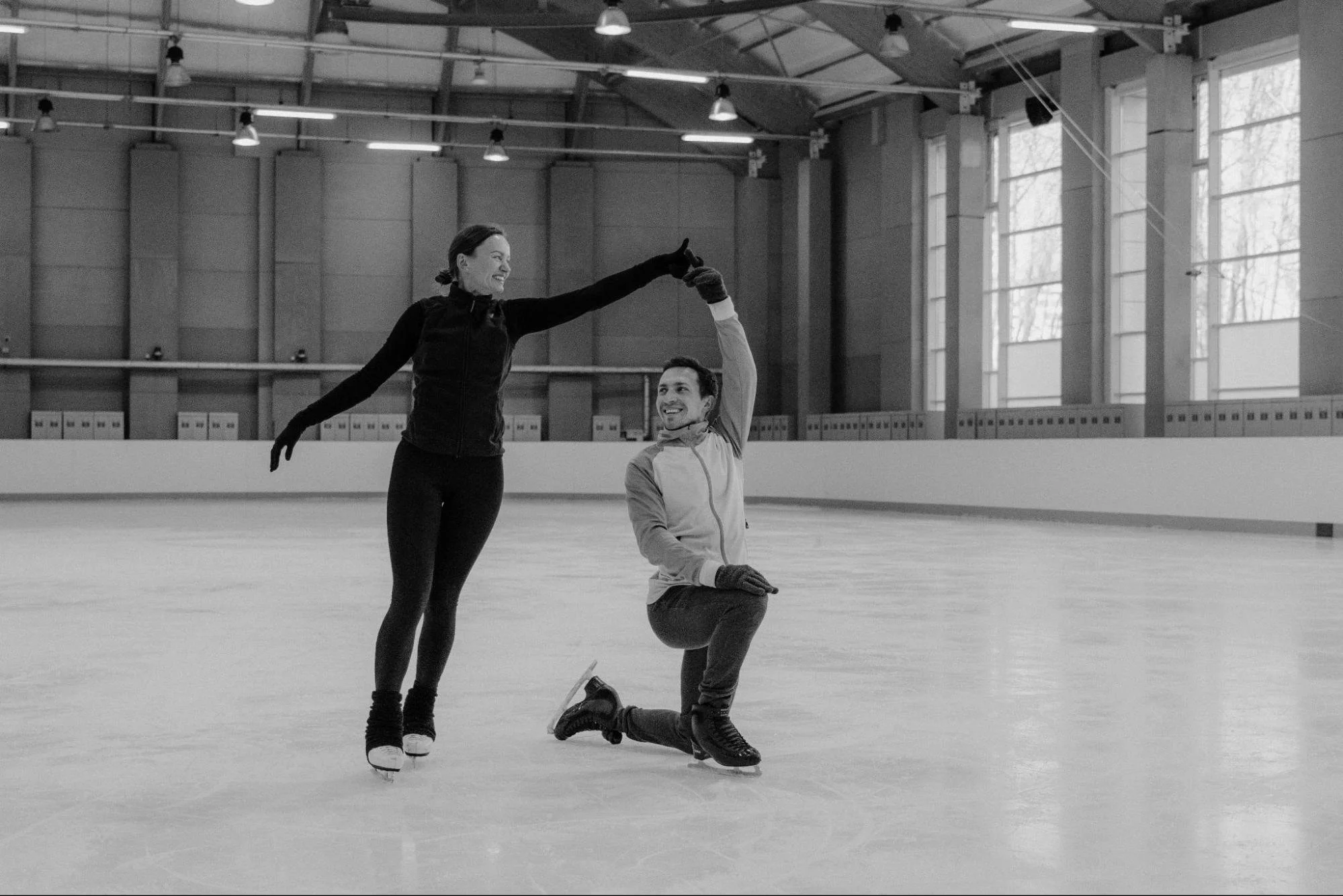 Ice skaters practicing
