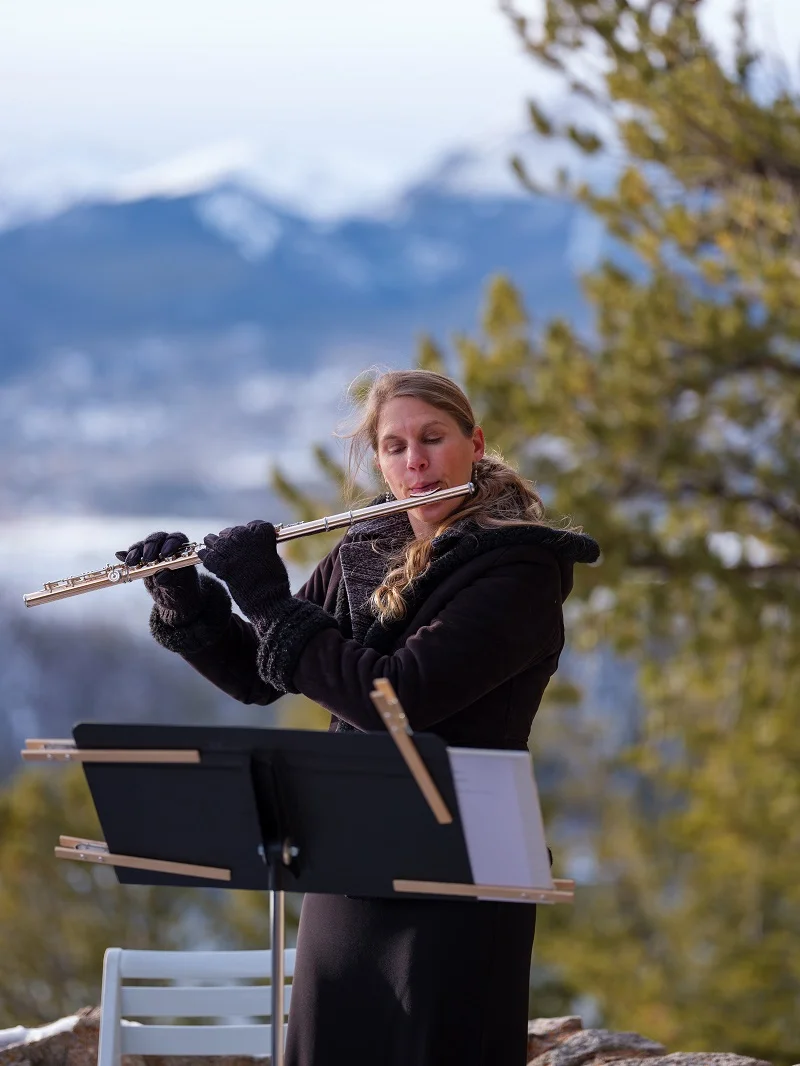 Solo flute wedding ceremony music at sapphire point in dillon, colorado, photo by ian riley