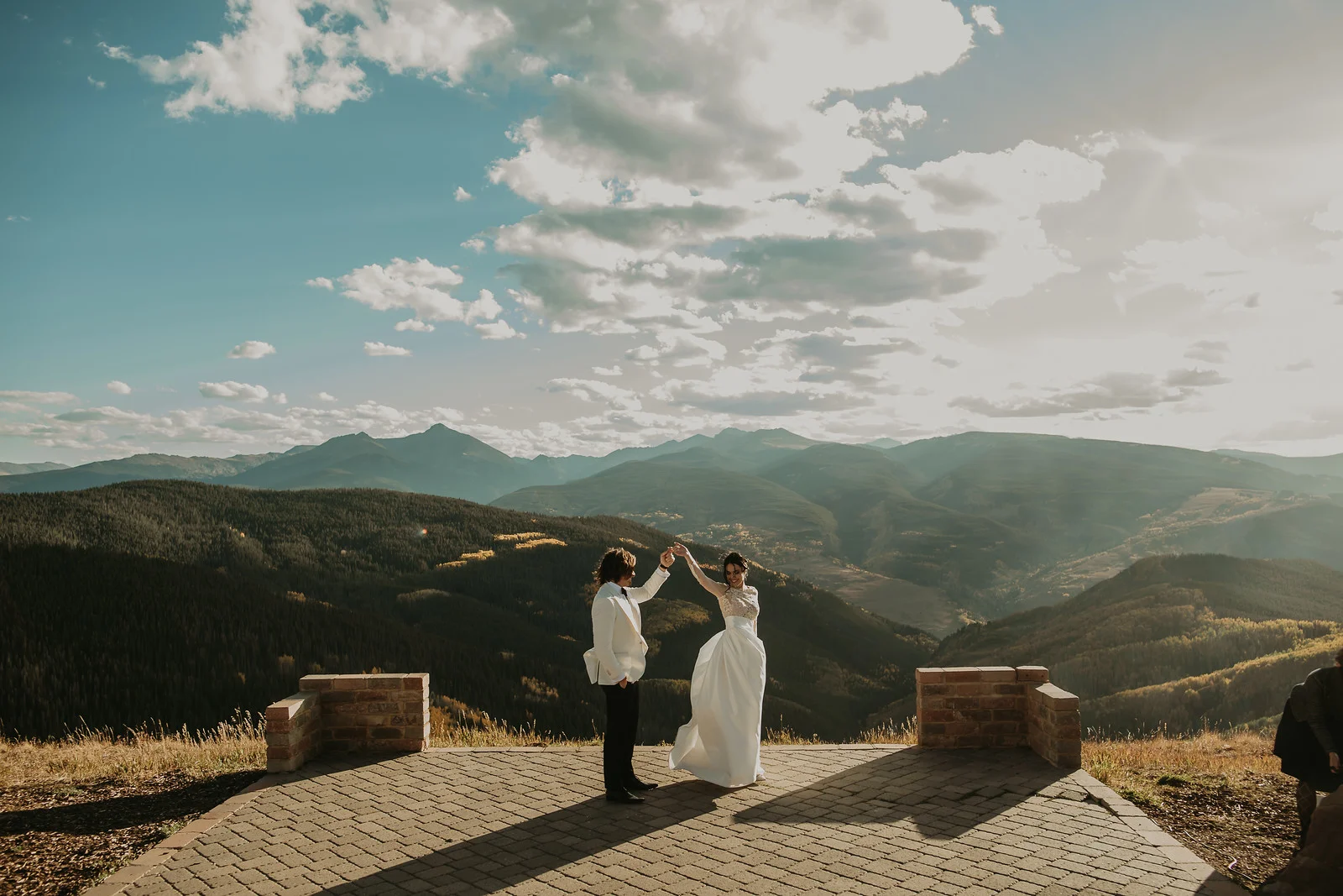 Flute and cello rap and popular wedding ceremony music at the holy cross event deck in vail, colorado, Photo by back country imagery