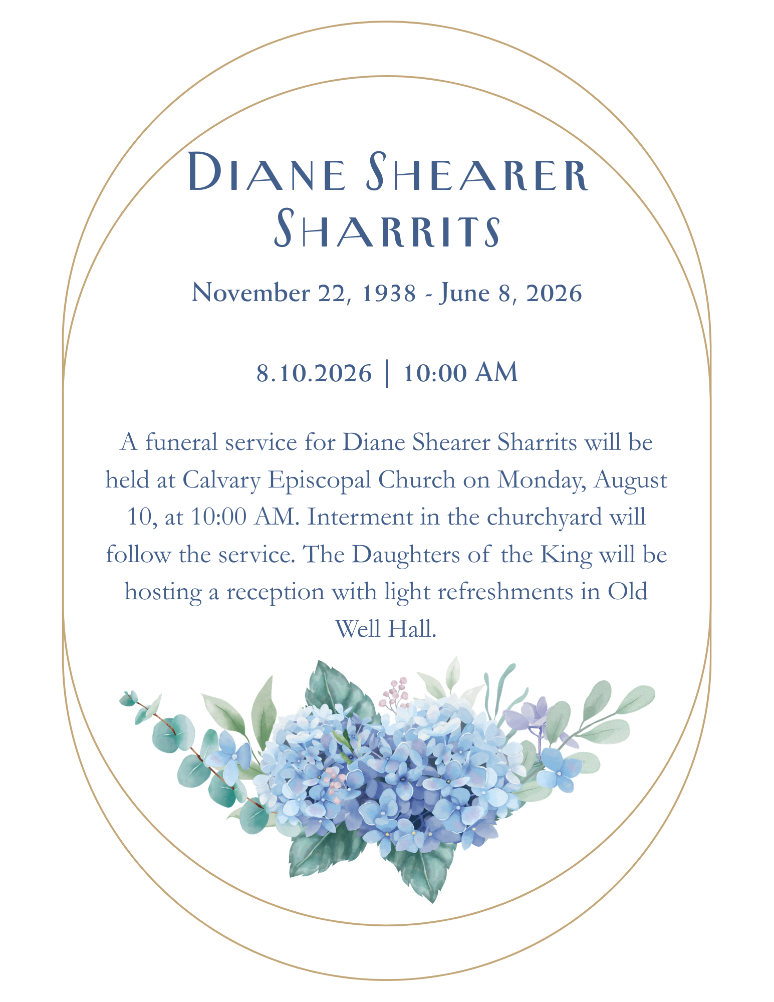 Funeral Service for Diane Shearer Sharrits
