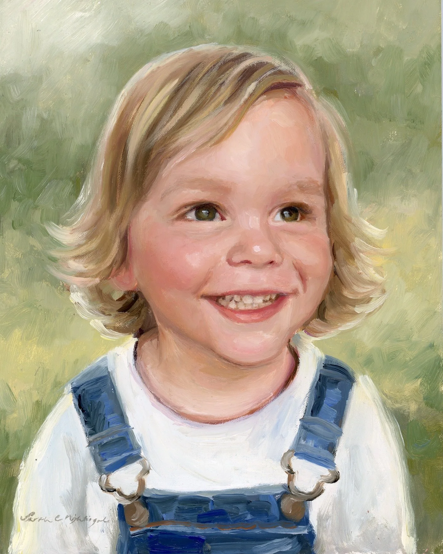 There&rsquo;s nothing better than a kid in overalls. It feels so timeless for a portrait, too.

I loved painting this one. When the primary light source comes from behind, it creates the softest glow and those subtle shifts in color and temperature a