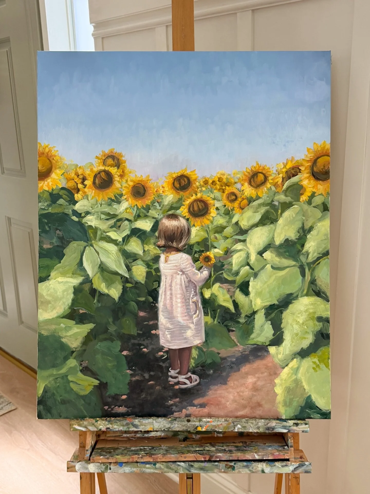 Always stop for the sunflower field photo. 🌻 It has been such a joy to paint this for an old friend. I finished the painting and then came back to it with a fresh palette and clean brushes&hellip; about six times 😅 just to keep working through the 