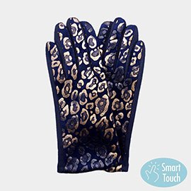 Navy Blue Leopard Gloves