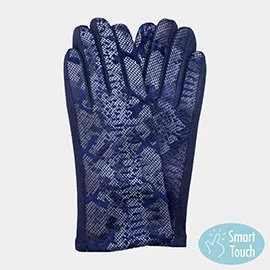 FAUX LEATHER BLUE SNAKE SKIN PATTERN SMART TOUCH GLOVES