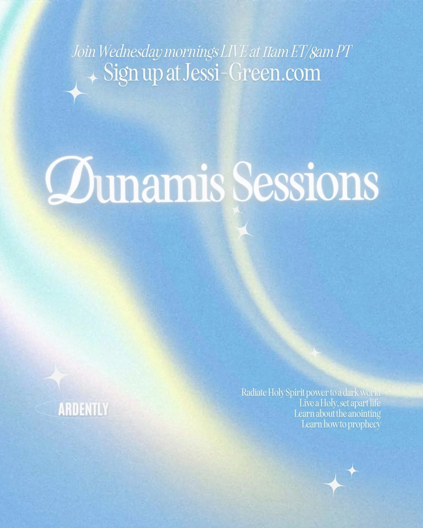 My next training &ldquo;Dunamis Sessions&rdquo; starts THIS WEDNESDAY 💥✨
Join now at Jessi-Green.com

I am so excited to equip women to move in the power and love of the Holy Spirit! These 4 weeks will be catalytic to living a supernatural lifestyle