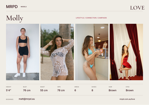 Molly MRPD Models LOVE comp card back