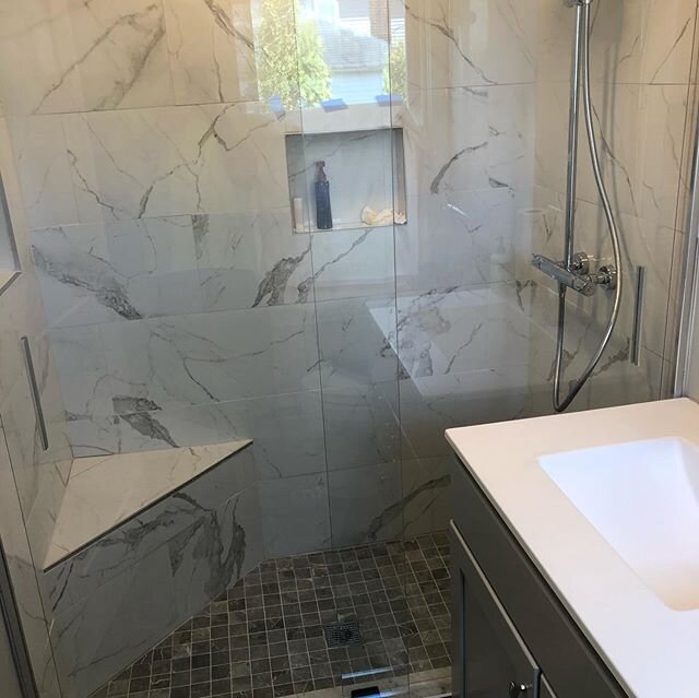 Three matching bathrooms with custom tile showers to wrap up a complete interior remodel on this lakefront house.  This virus situation definitely slowed us down but we still made good time.  Happy we had the work to get us through the uncertainty.  