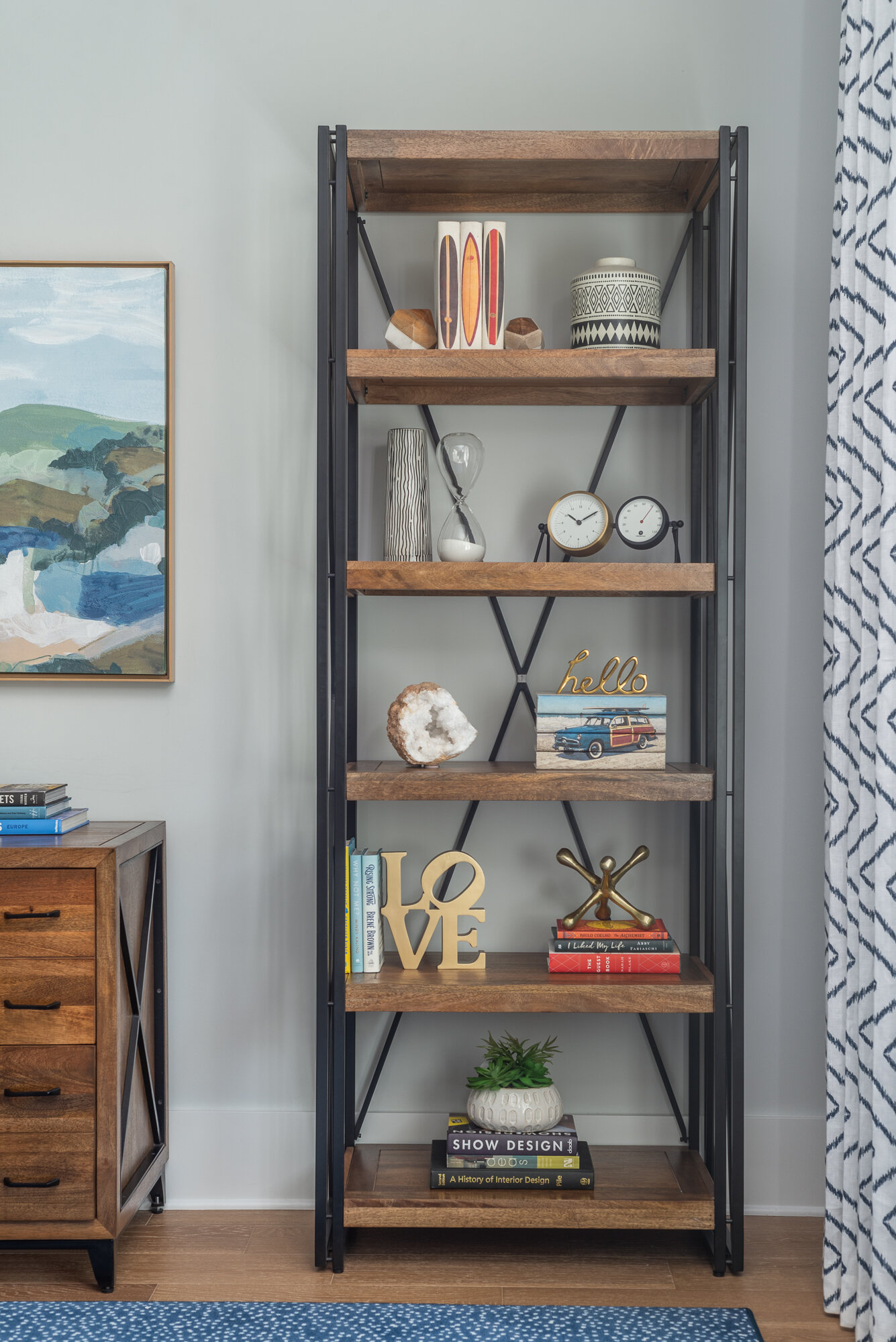 Wood shelves with black metal 