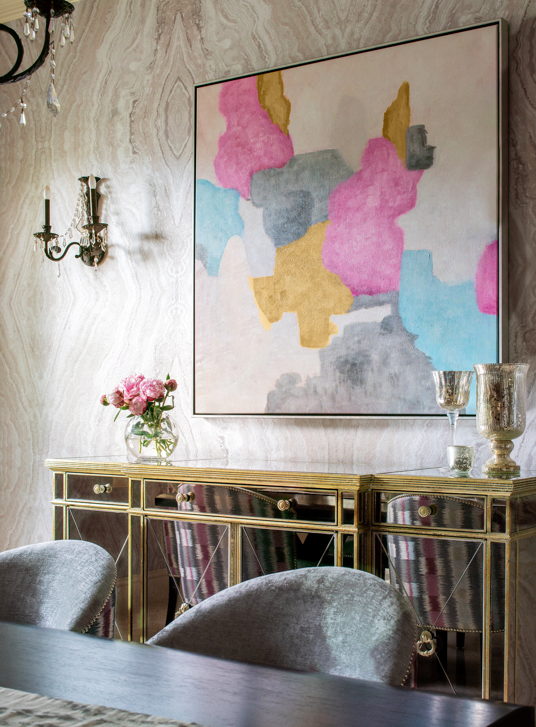 Abstract fun and color full painting in dining room
