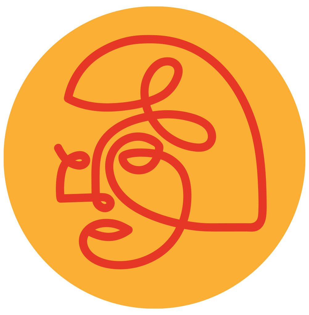 picture of red painted outline of woman’s face with mustard background