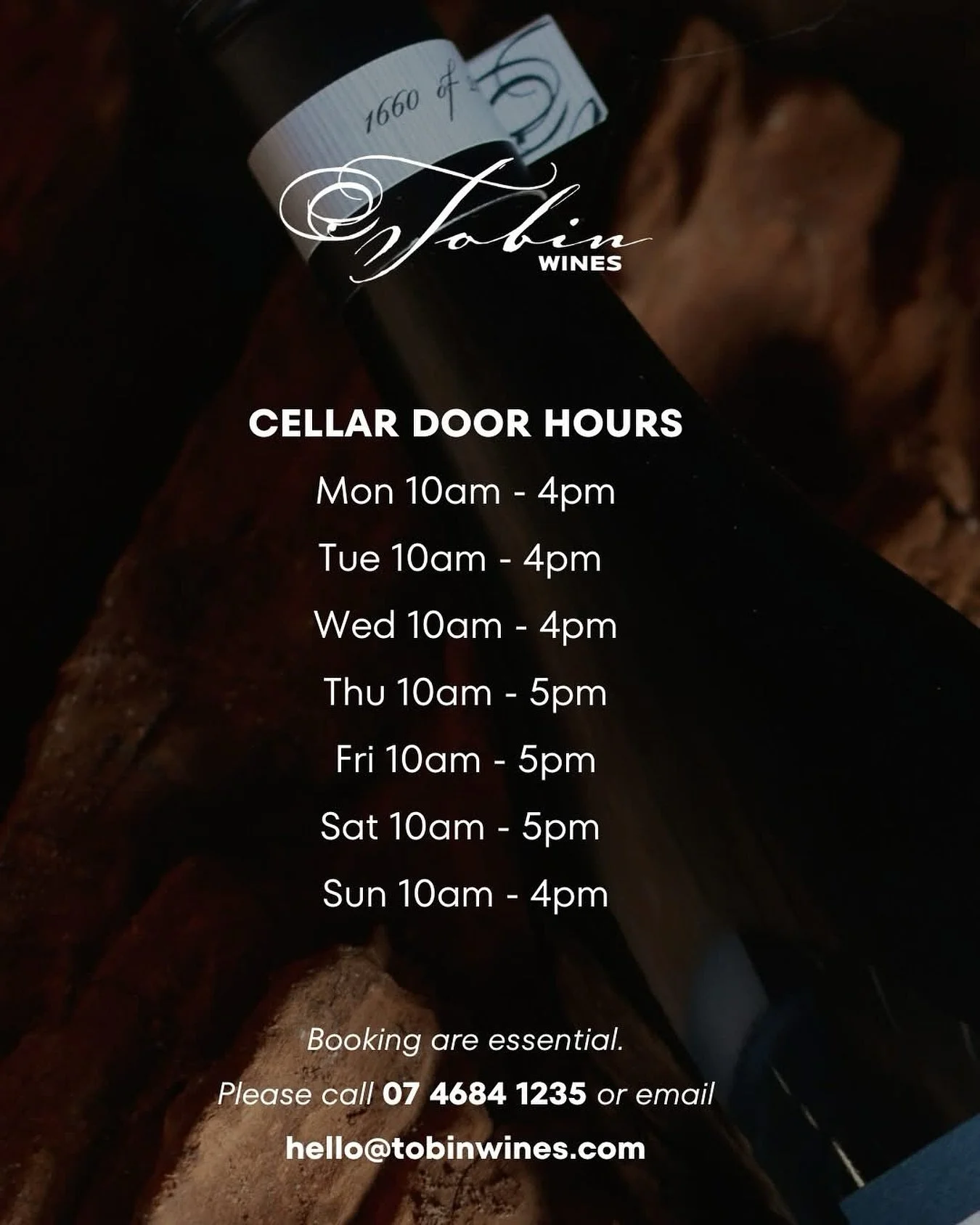 Planning your next visit to the Granite Belt? 🍷✨
Our cellar door is open daily &mdash; Sunday to Wednesday from 10am to 4pm, and Thursday to Saturday until 5pm.

Bookings are essential to ensure we can give each guest the time and attention our wine
