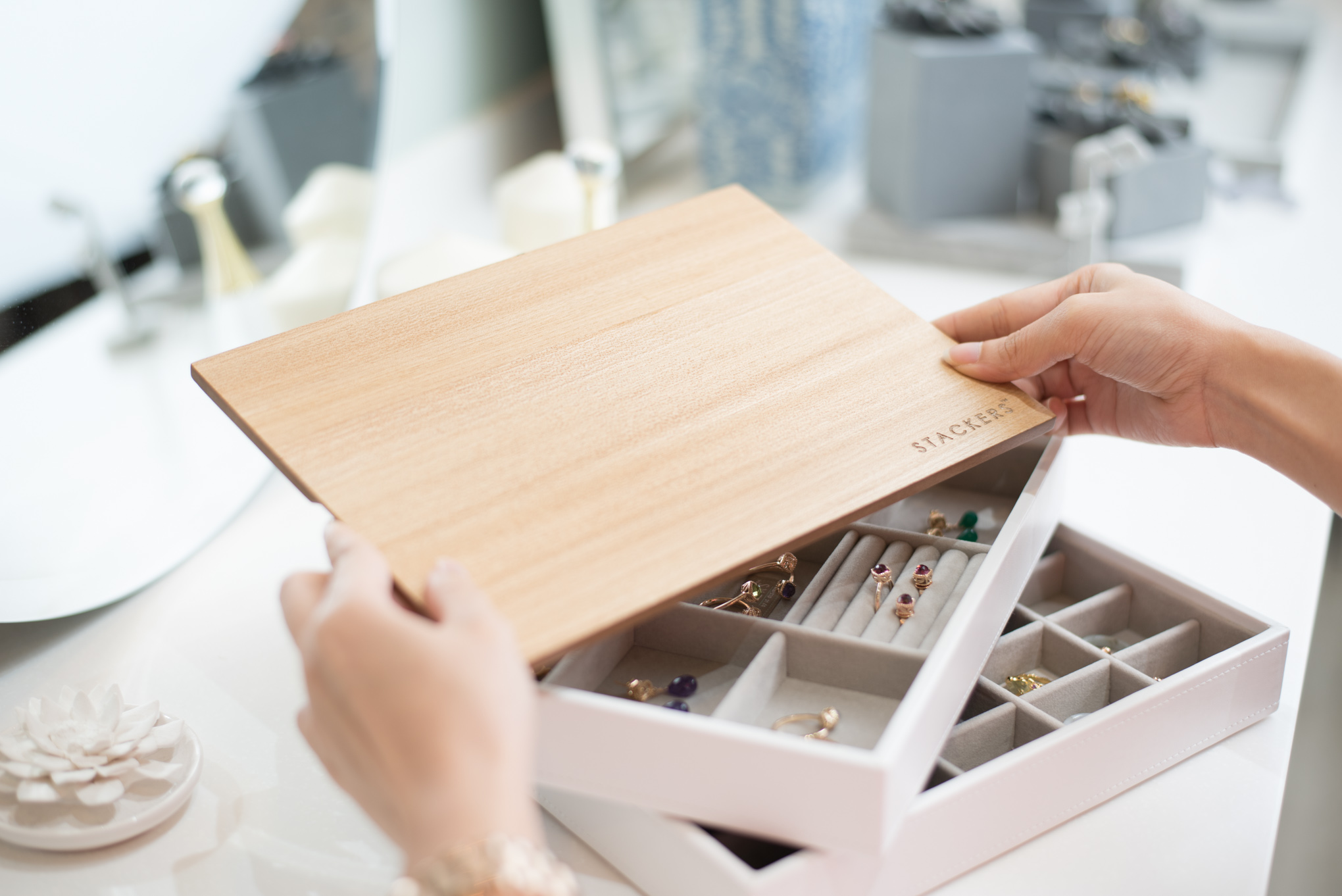    Classic Wooden Lid   , Classic Stacker,    White Classic Small Trinkets Layer   