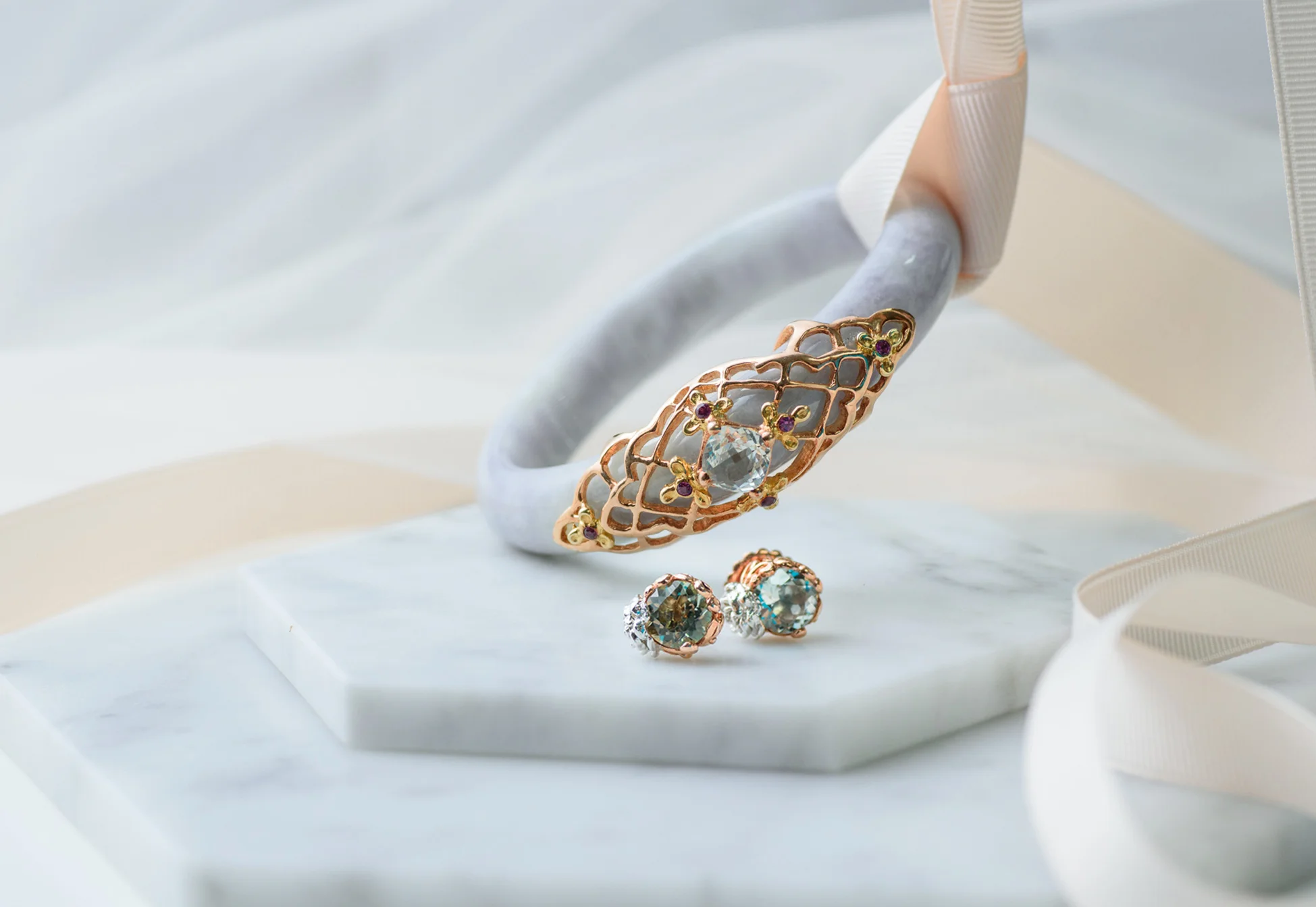 The Peranakan Classic Jade Bangle and Flower Jade Studs