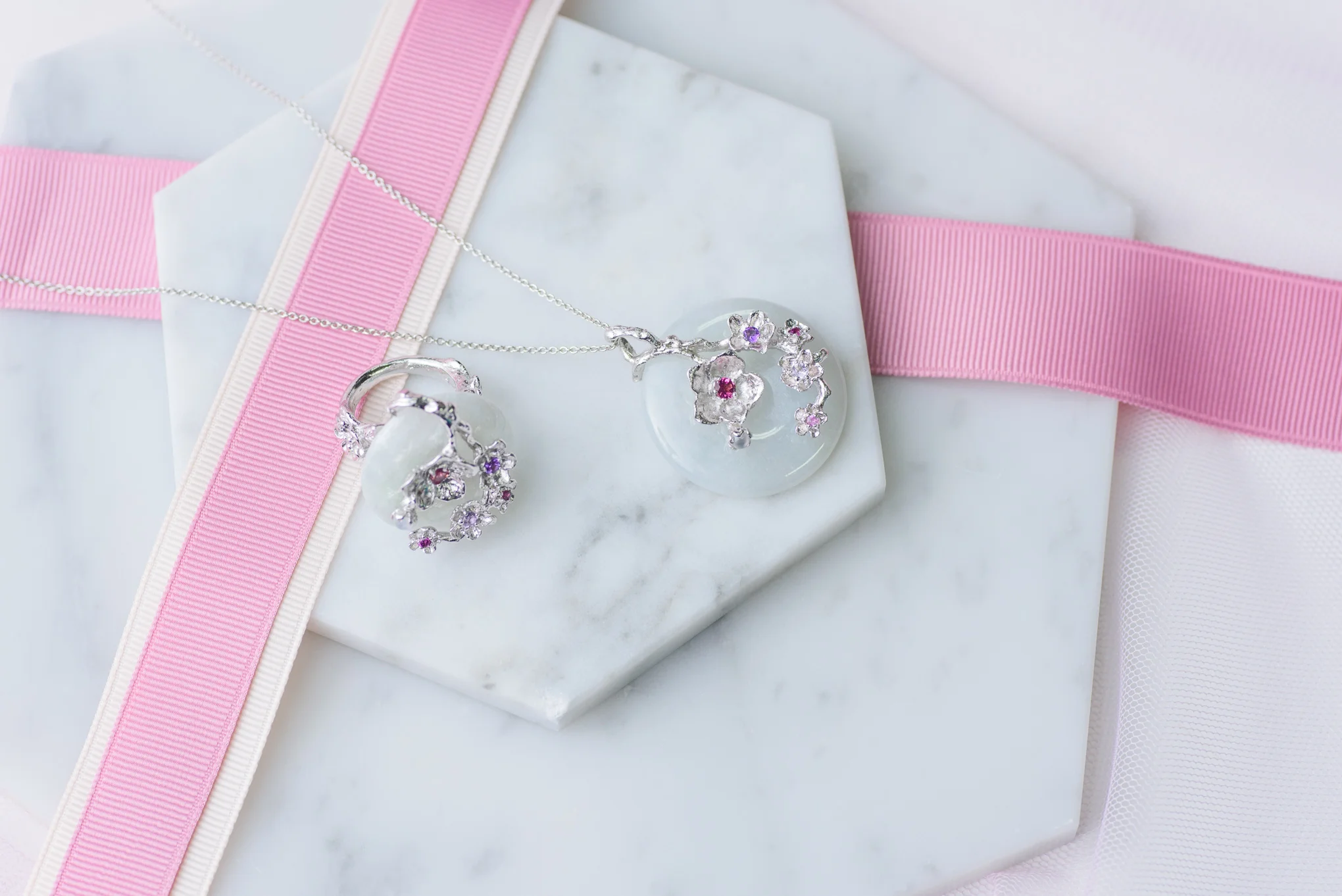 Cherry Blossom Branch Ring and Cherry Blossom Branch Necklace