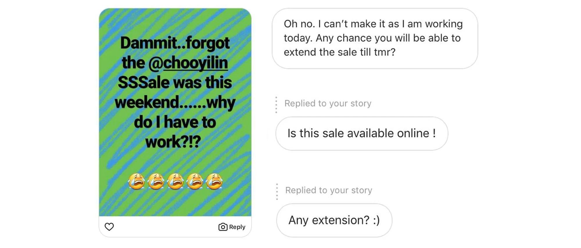 Choo Yilin funny Instagram direct messages