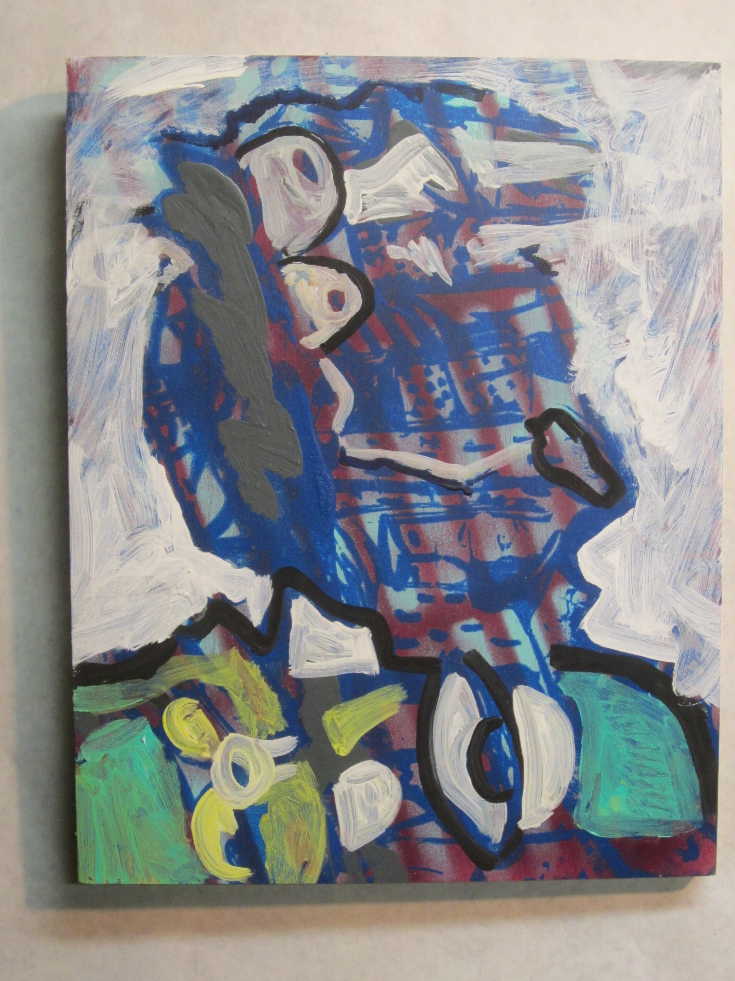 Self Portrait Acrylic, Spray Paint and stencil on Wood Panel 14"x 11"