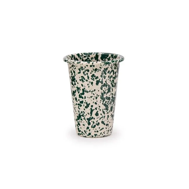Crow Canyon Home TALL Splatter Enamelware 14 oz Tumbler in Green & Cream Splatter