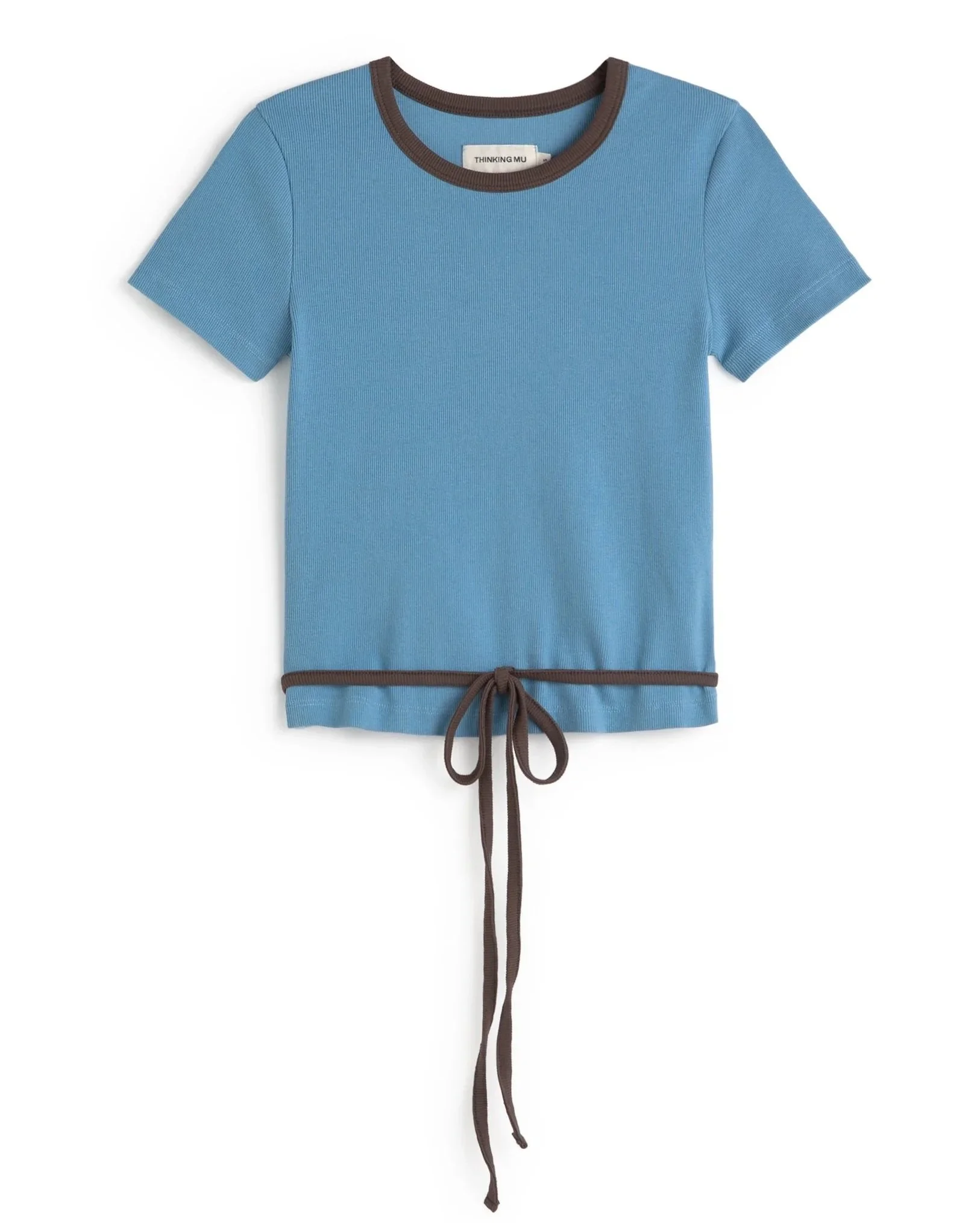 THINKING MU Top slim blue bow slit back Rio