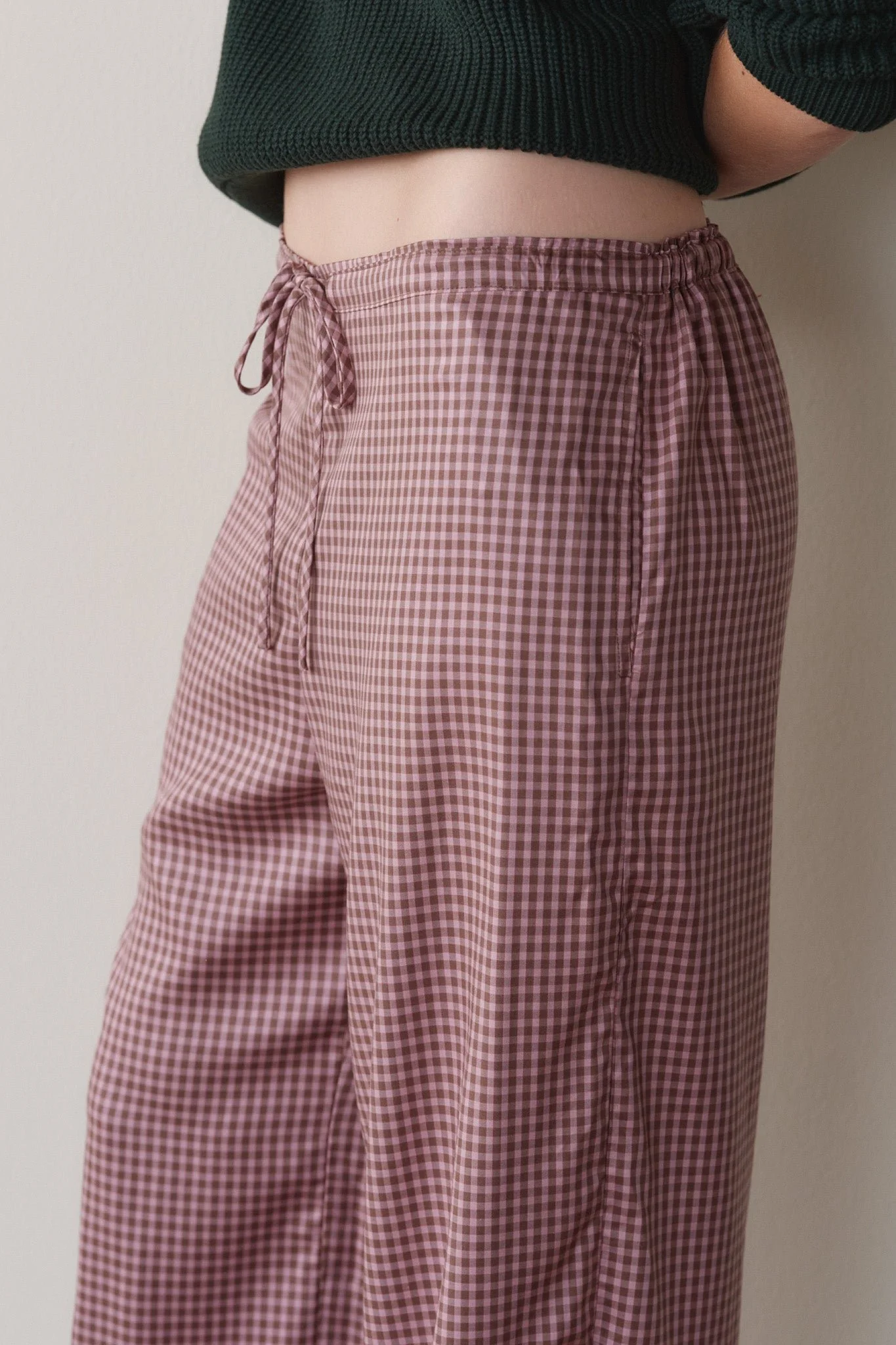 DONNI The Tencel Plaid Tie Pant