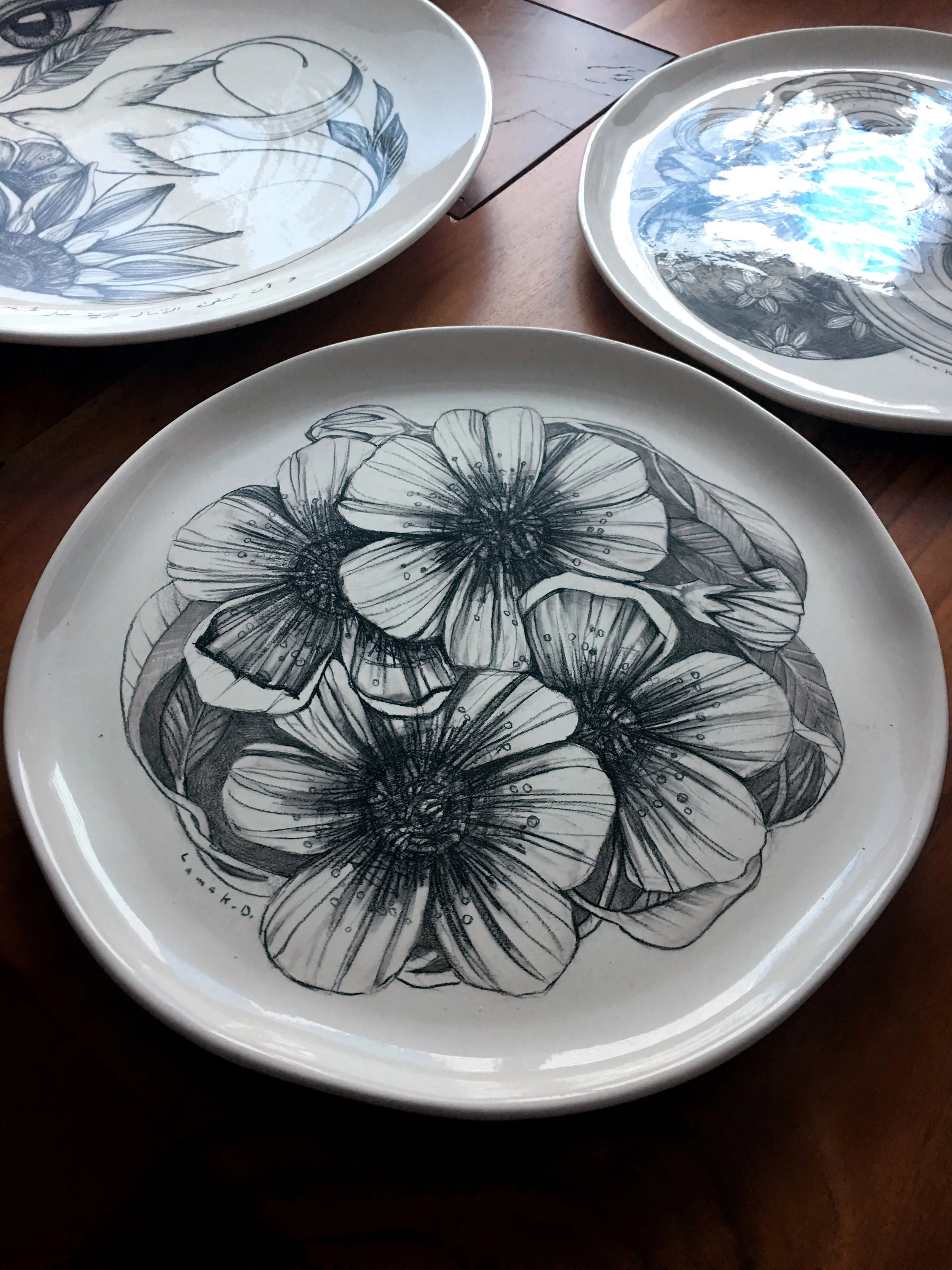 "Poppy flowers"  Hand-drawing on a ceramic  plate