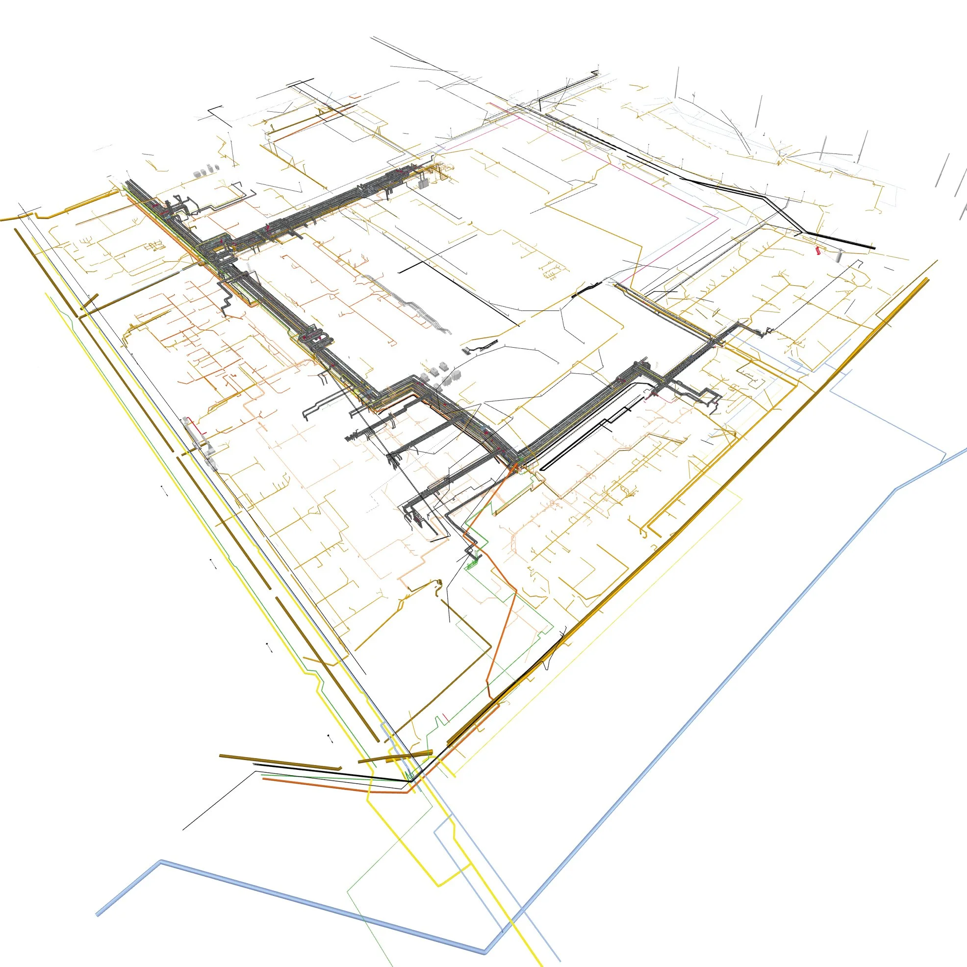  ELT Sektor A (Konsolen, lueftungsleitung, energieleitungen, rohrleitungen, energieleitungen). 