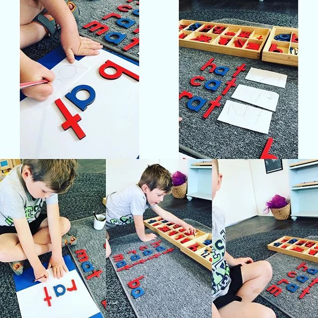 So often we are asked “What’s different about Montessori?” This in itself excites so many answers I struggle to land on and express just one. Today I would like to share this answer with you, “SUCCESS”. The Athenree Montessori environment is set up with purpose to help the children succeed. What you are seeing in these photos is entirely child led, inspiring learning that began with an interest in pictures and sounds and flowed to evolve into spelling and writing. 
There are no “worksheets”. The process is authentic, and the learning is lifelong. Children  walk the path to learning at their own pace, fully supported and never pushed. 
Our environment is set up ‘on purpose’ so that children have the space, time, resources, and support to extend their learning, follow their passions and engage them with authenticity. “Montessori is an education for independence, preparing not just for school but for life”
- Jai