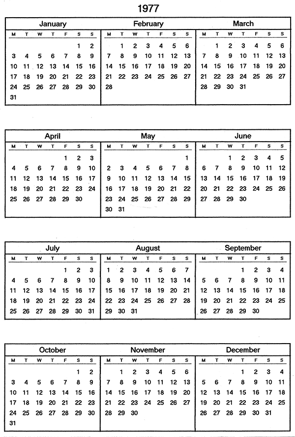 Here’s the 1977 diary that will help you identify Saturdays and Sundays in particular…