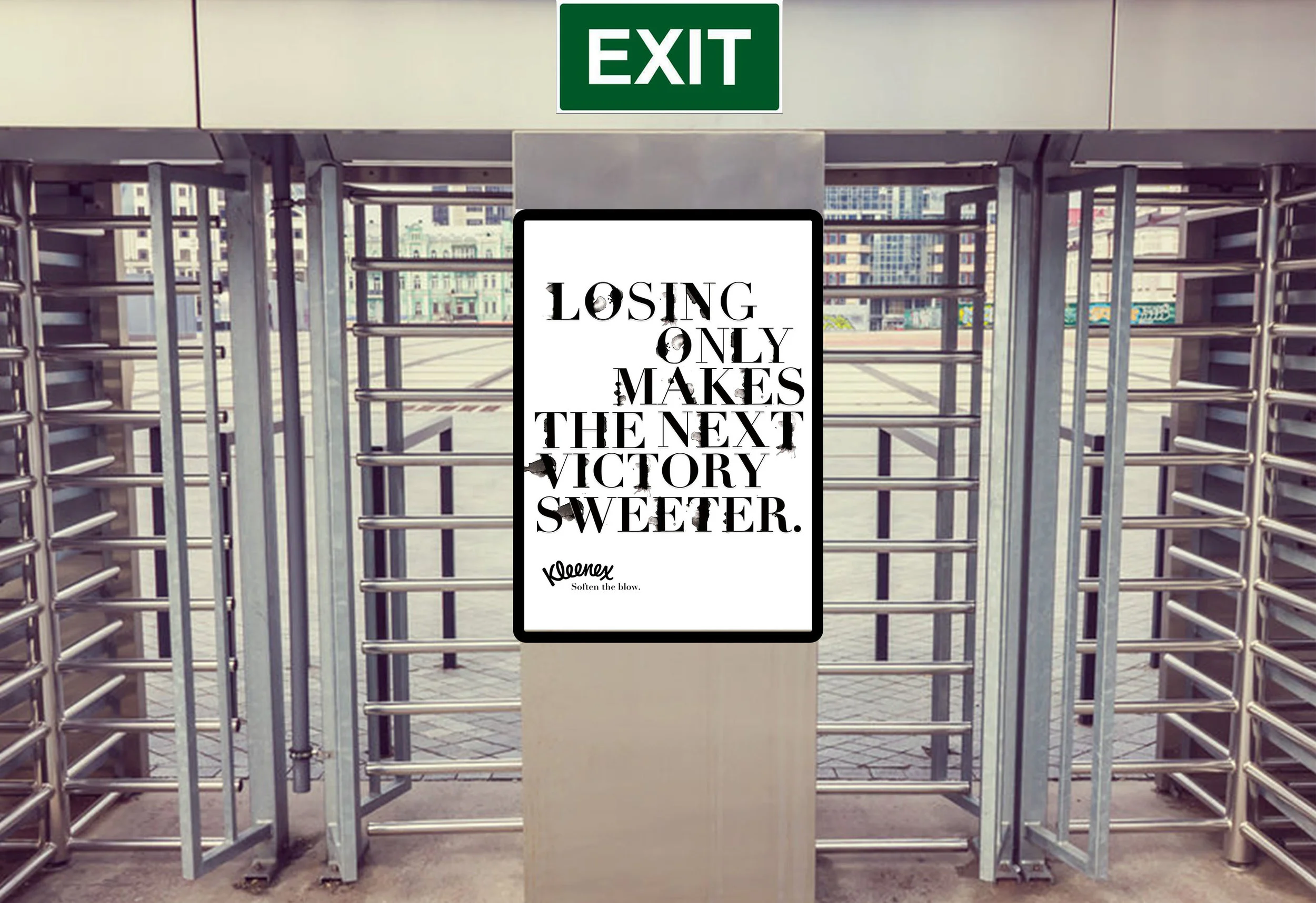 Advert situated where fans of the losing team leave.