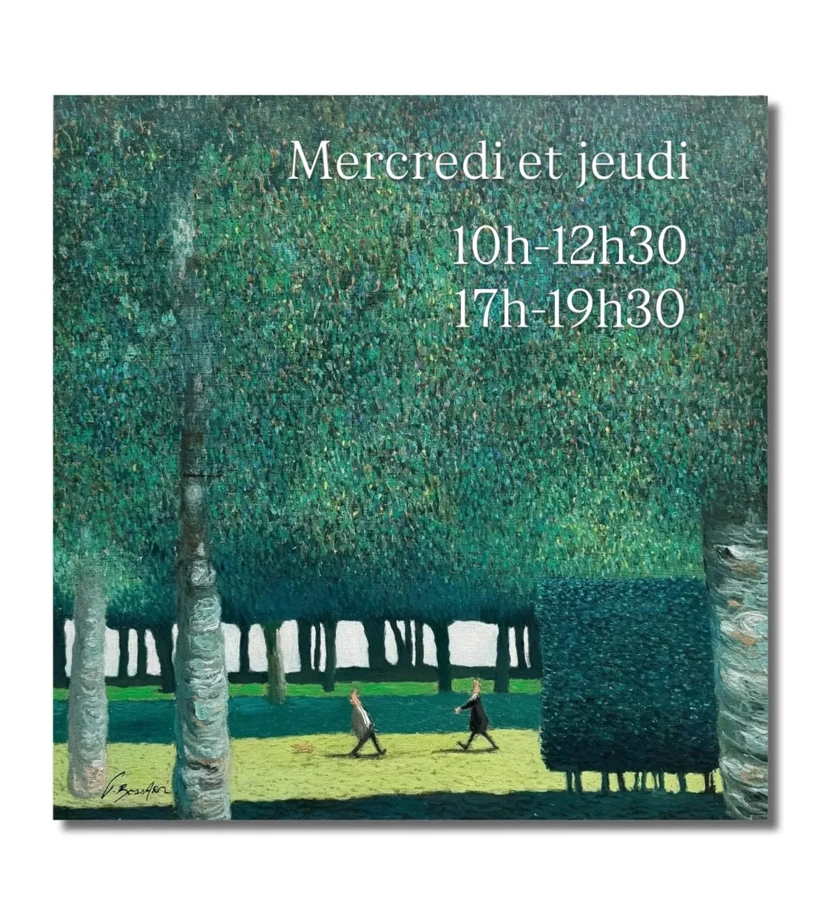 ☀️ Petite adaptation de nos horaires en raison de la canicule ☀️

Afin de vous accueillir dans les meilleures conditions, la galerie sera ouverte :

📍 Mercredi et jeudi
&bull; de 10h &agrave; 12h30
&bull; de 17h &agrave; 19h30

Nous vous remercions 