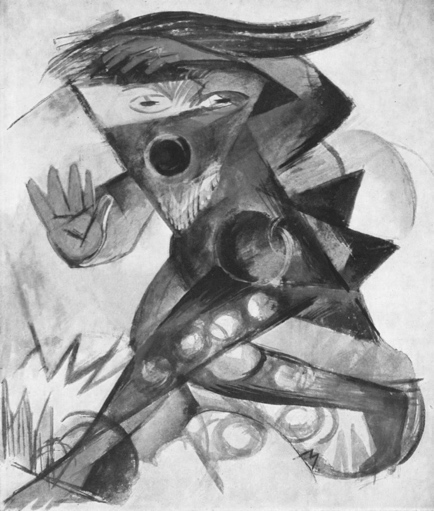 The artist Franz Marc’s depiction of Caliban, the beast from Shakespeare’s The Tempest. Like the beast in my story, Caliban blurs the boundaries between human and beast!