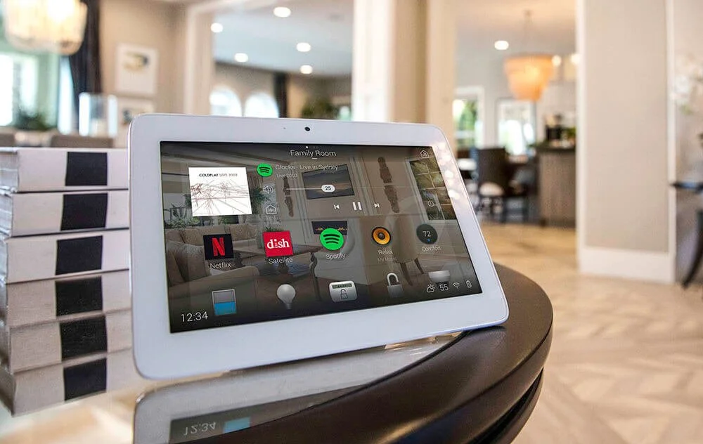 Smart-home touchscreen controller in a living room