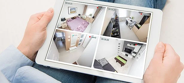 Checking home camera feeds on a tablet