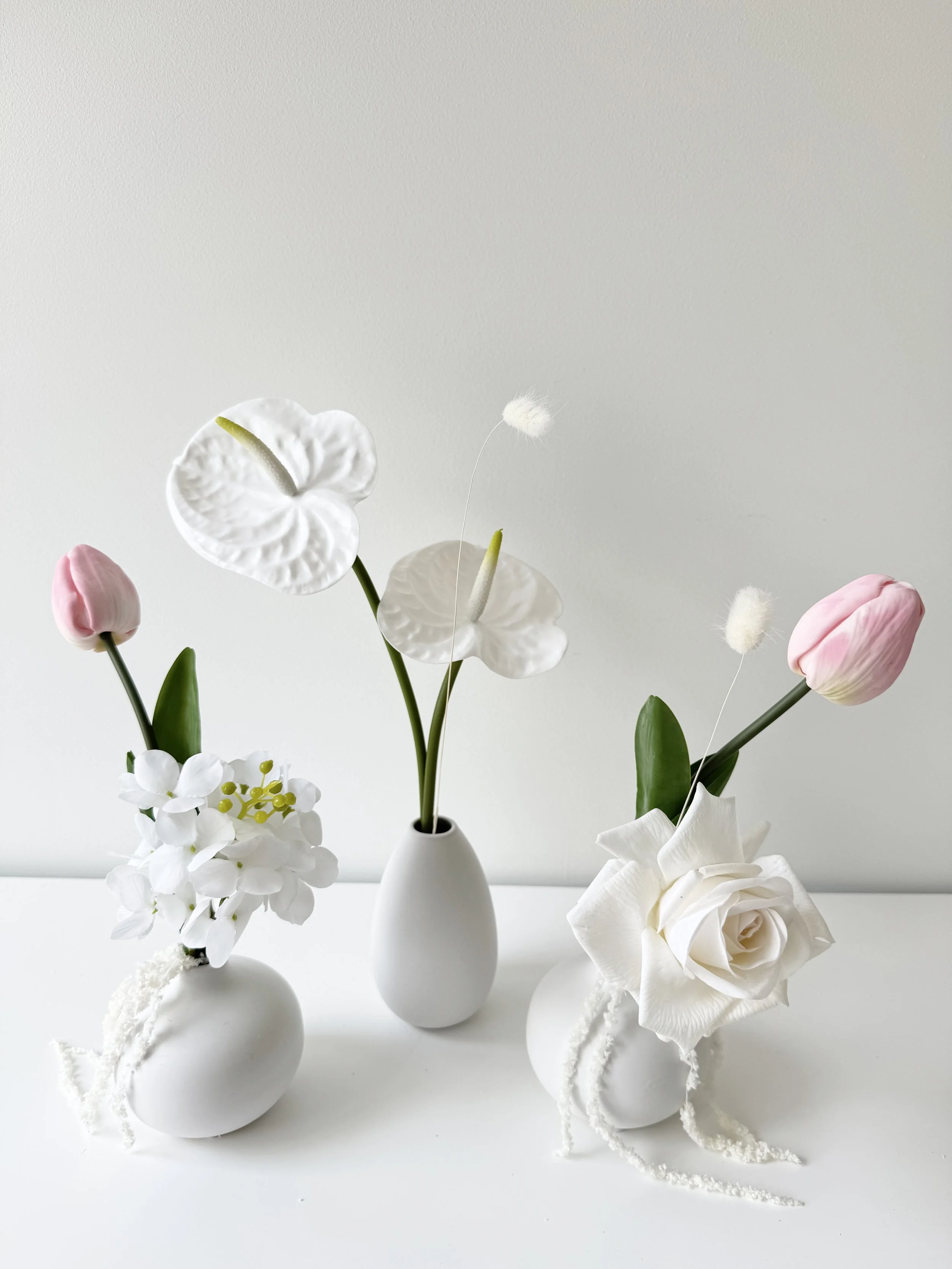 Bud Vase Trio White and Pink