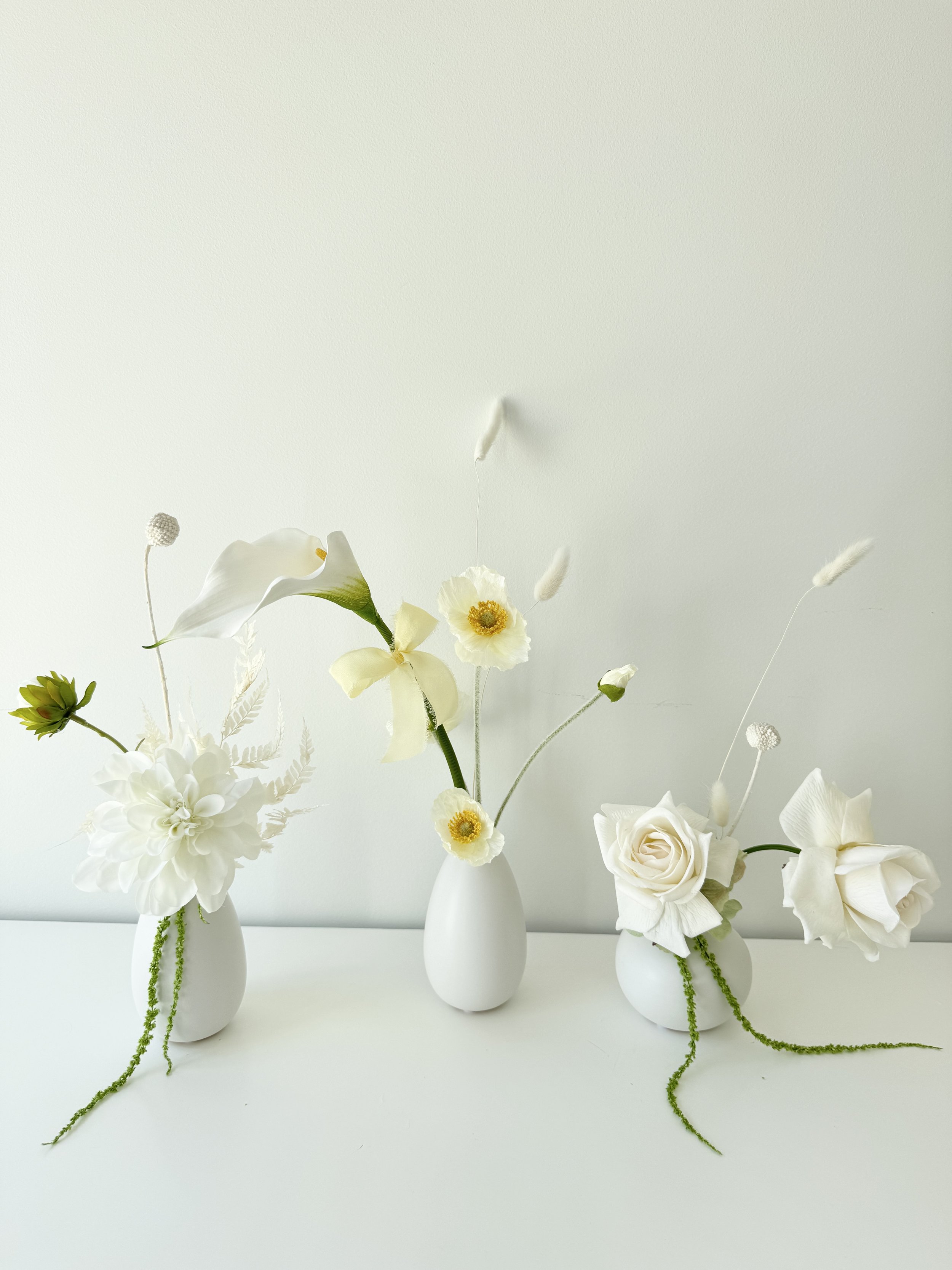 Bud Vase Trio White and Yellow