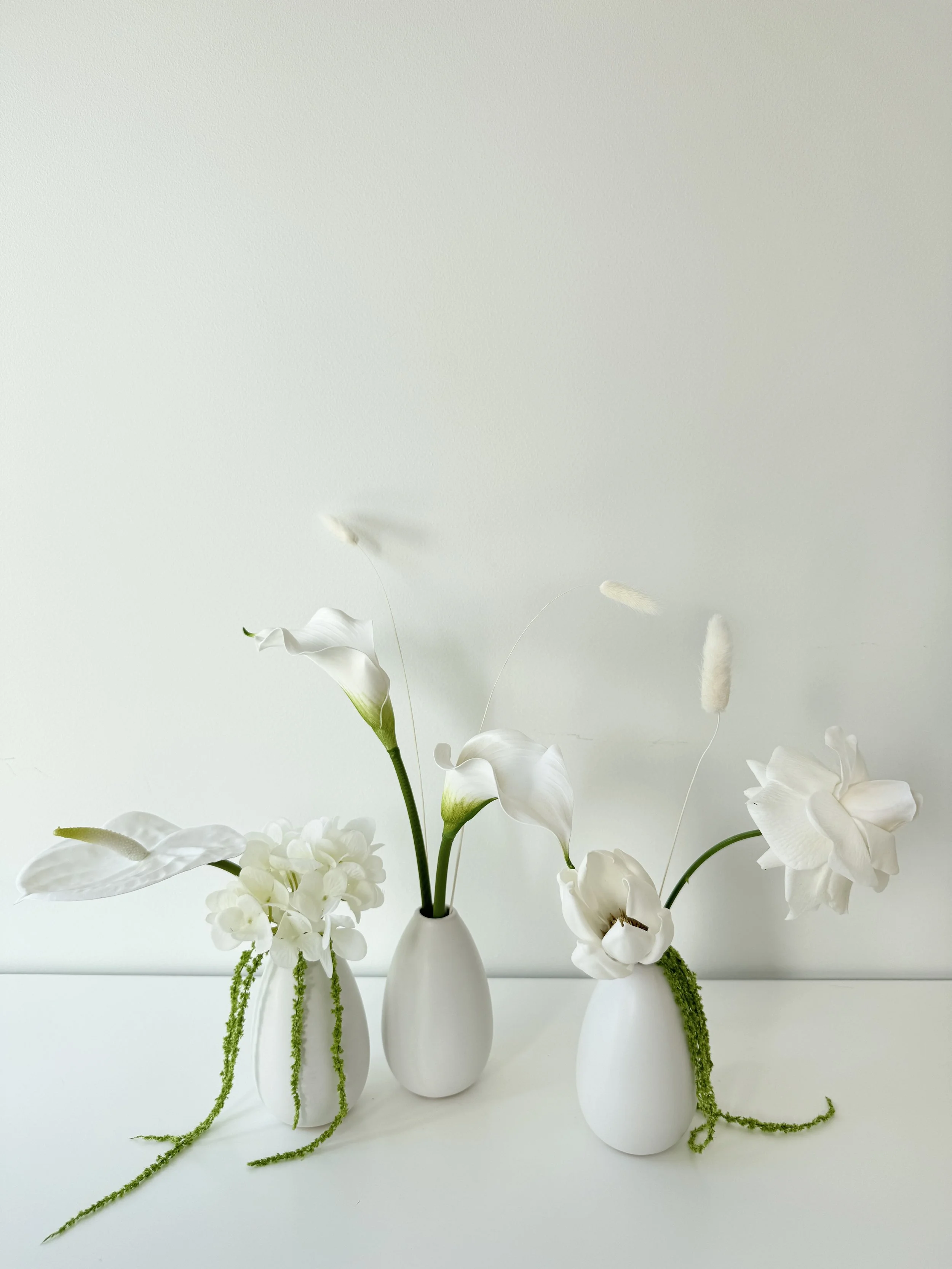 Bud Vase Trio White and Green
