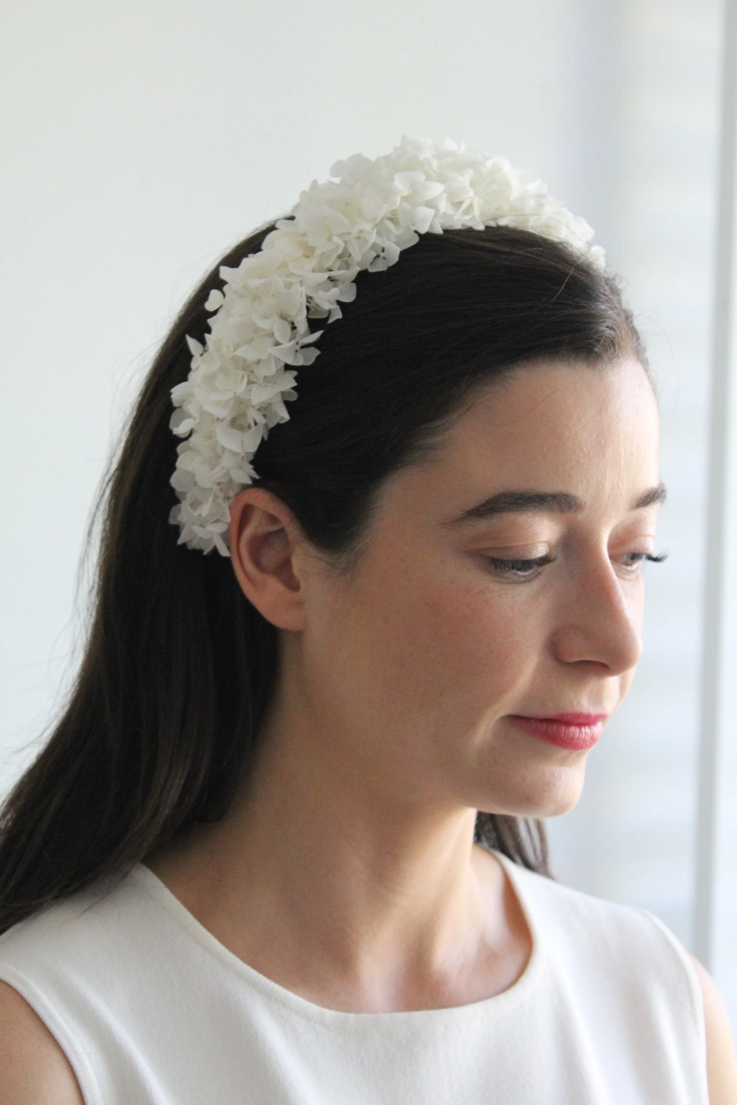 Our signature white dried hydrangea headband