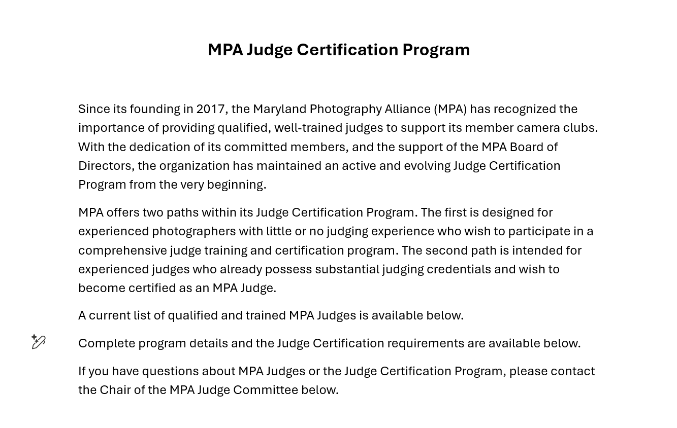 Judge Program — Maryland Photography Alliance