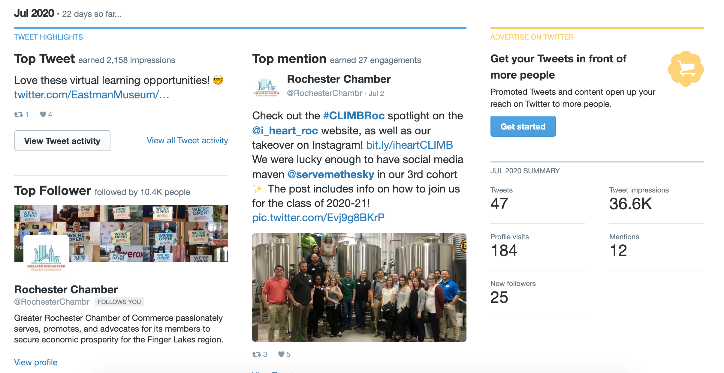 a screenshot of the july 2020 summary for i heart roc
