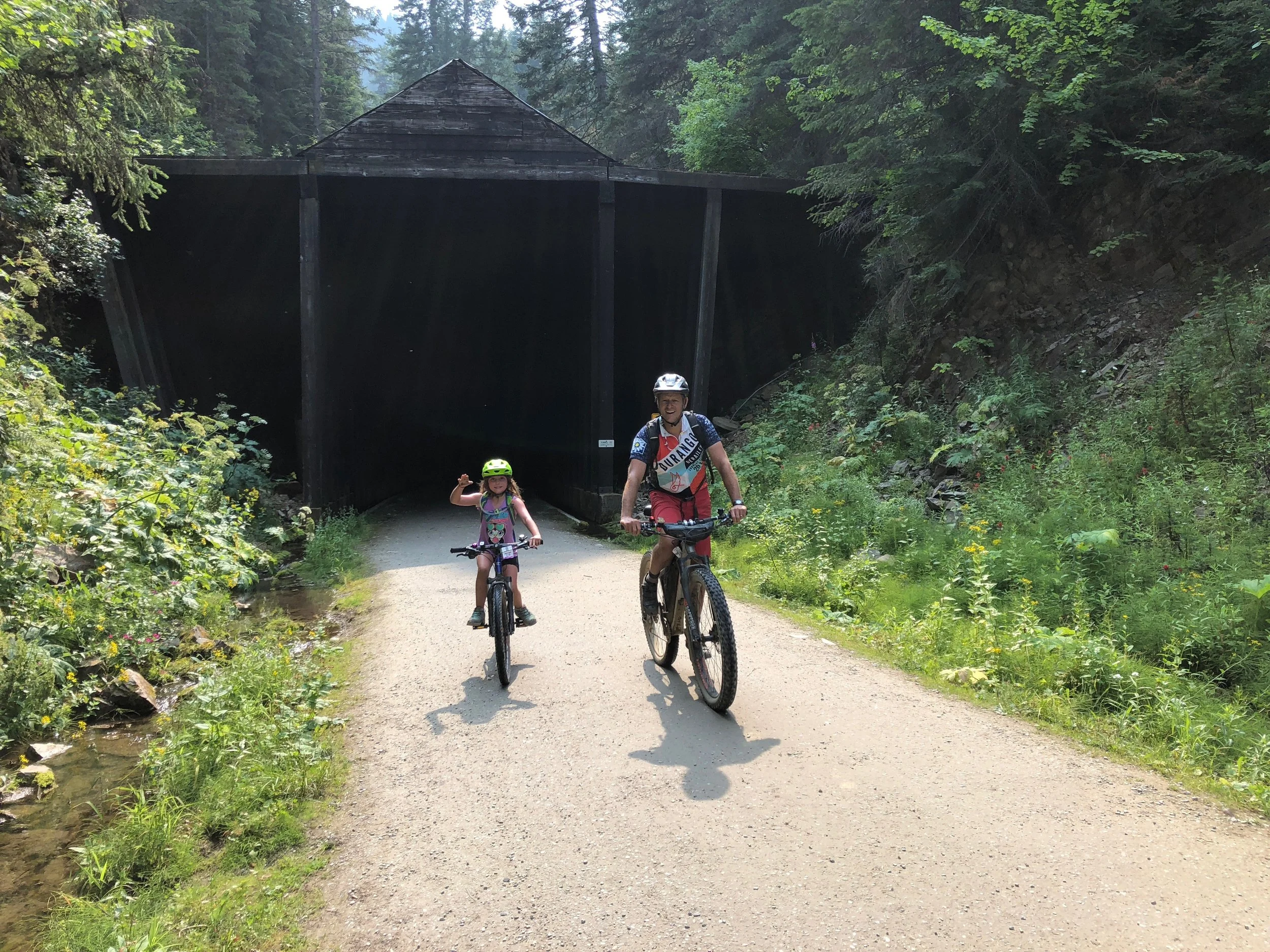Isla and John wrapping up the 30 mile ride and coming out from the Taft Tunnel