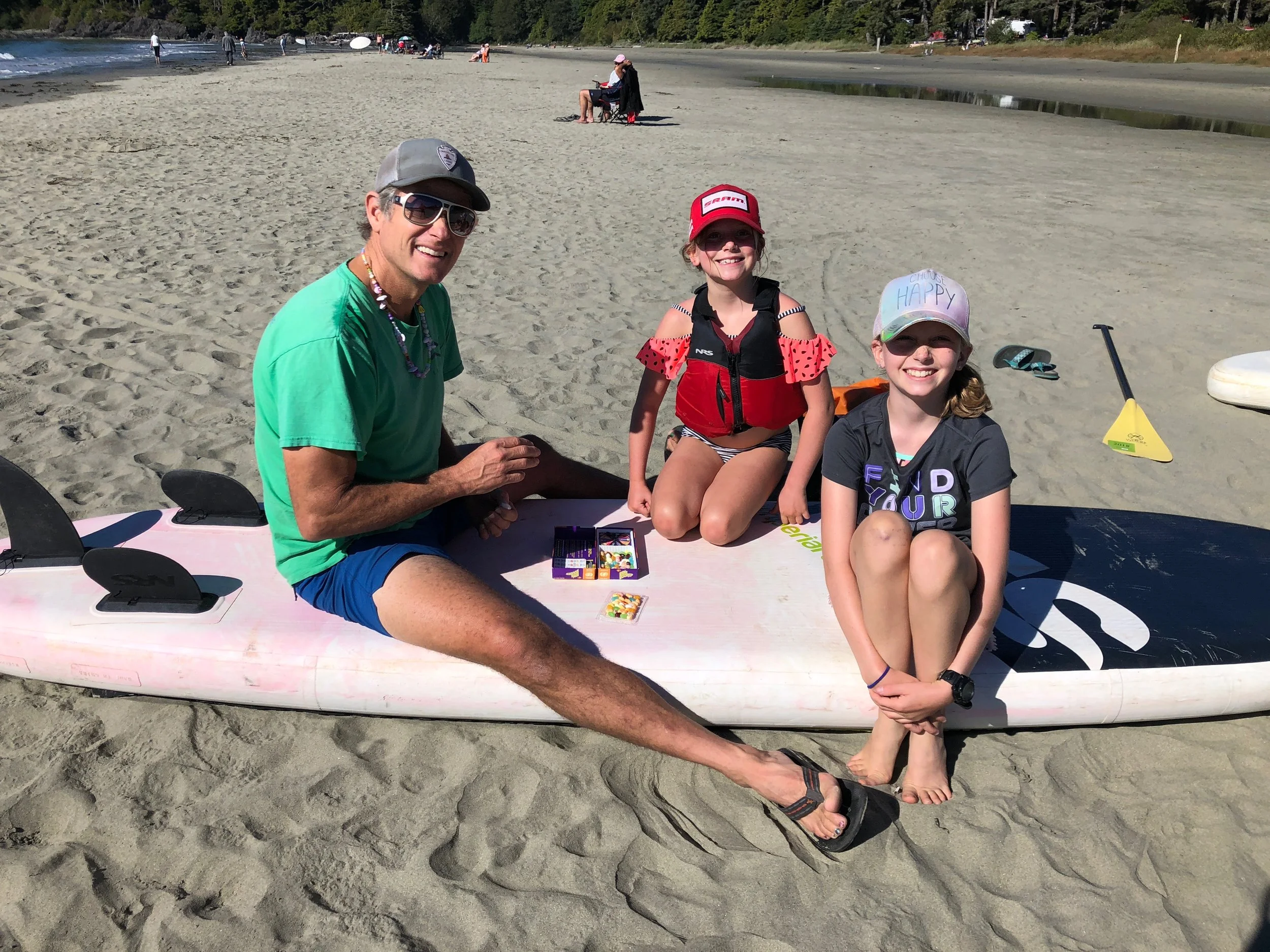 John and the girls playing a jelly bean tasting game