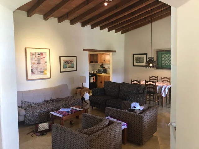 Living room with the kitchen in the far distance