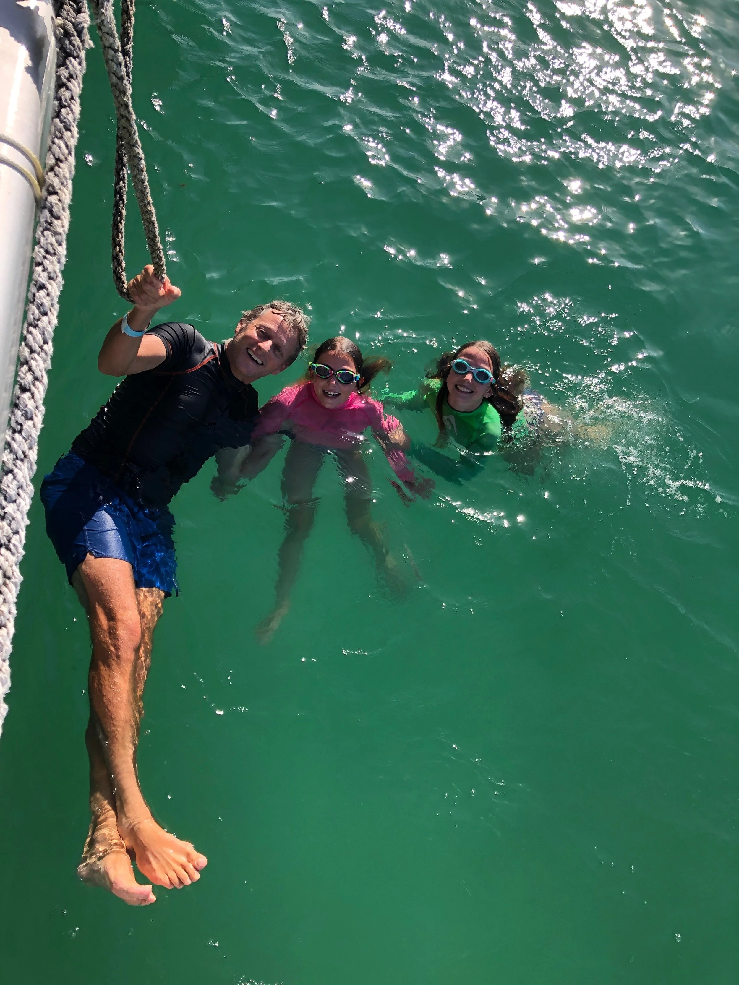 John and the girls taking a dip off the boat!