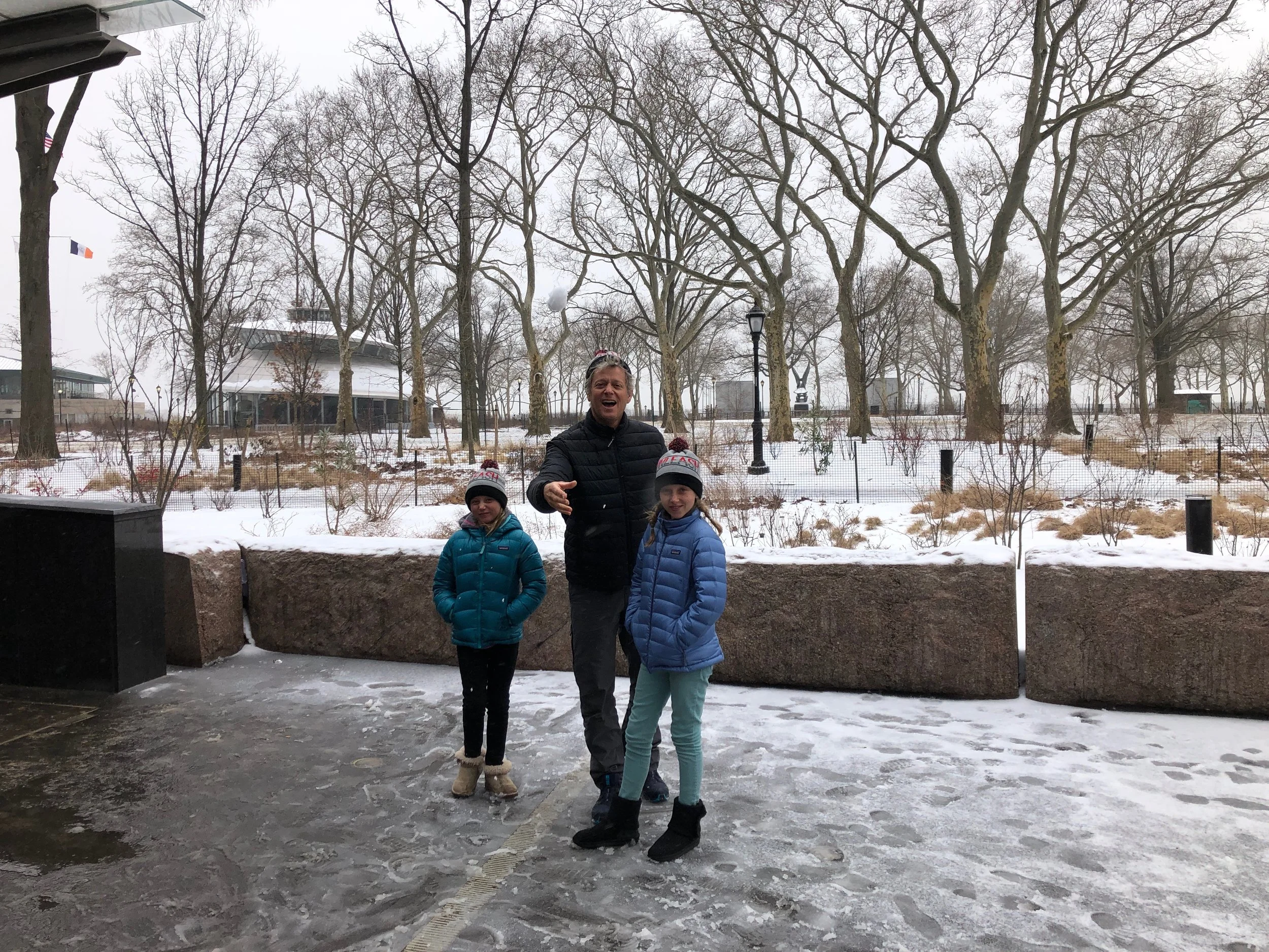 Throwing snowballs in Battery Park!