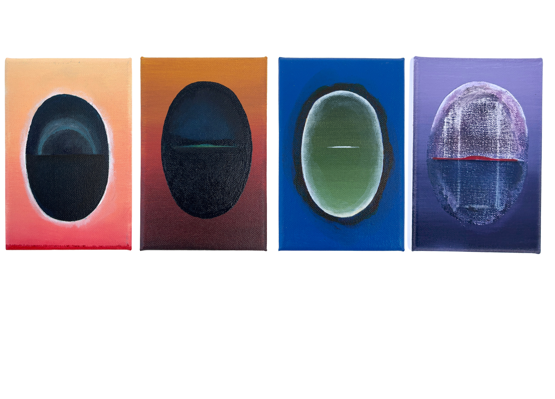 Bardos 1-4, 2025,  acrylic on canvas,  6 x 4 inches, each