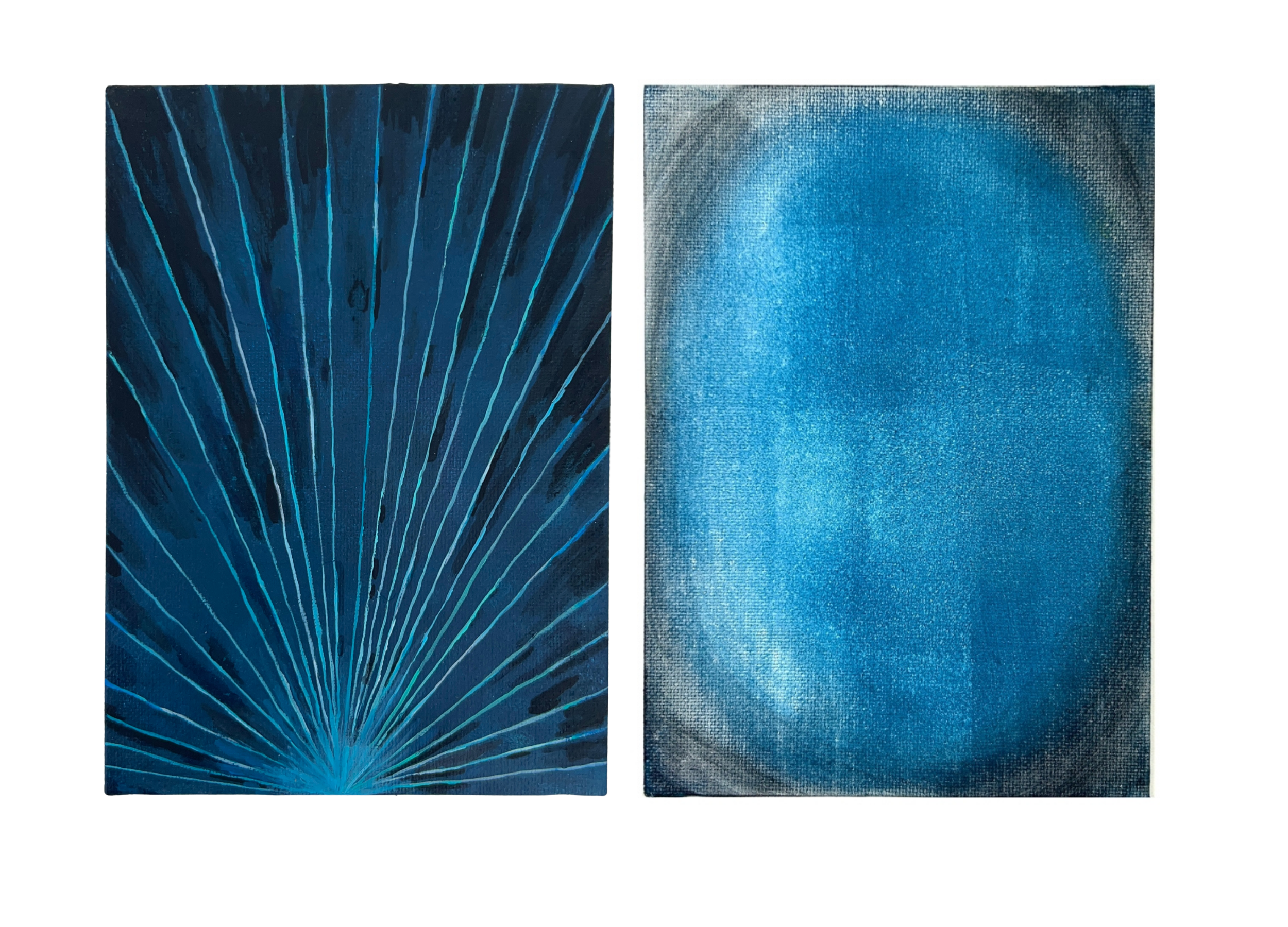 Cause & Control, 2025/2026, acrylic & oil on canvas board, 7 x 5 inches each