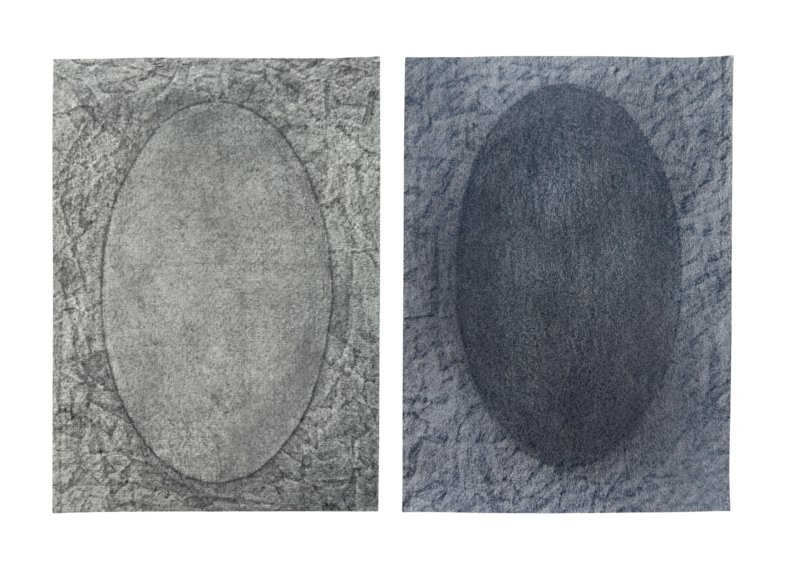 Transmissions 1 & 2, 2026, graphite on paper, 7 x 5 inches, each