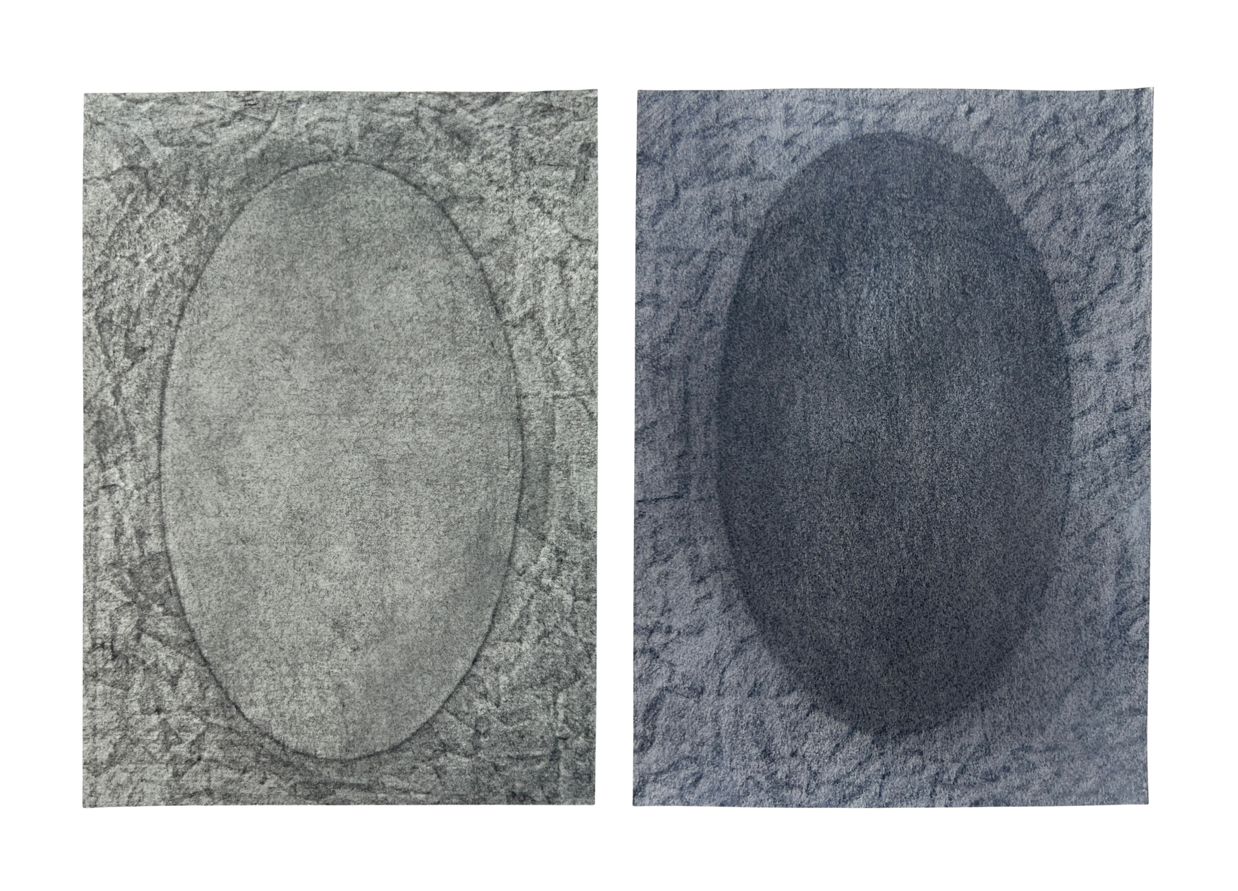 Transmissions 1 & 2, 2026, graphite on paper, 7 x 5 inches each