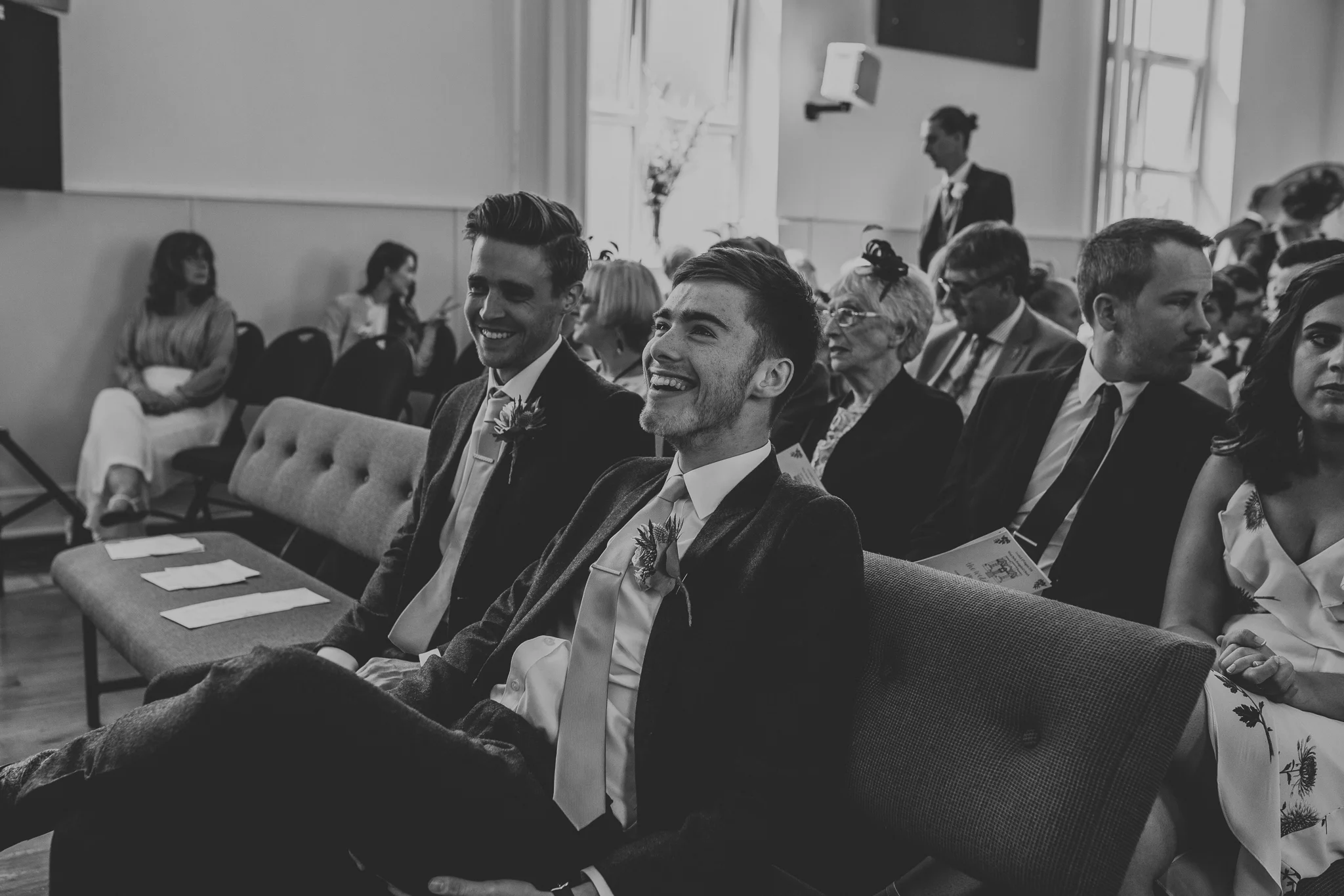 Jess and Ben - Liverpool wedding - groom and best man waiting in church