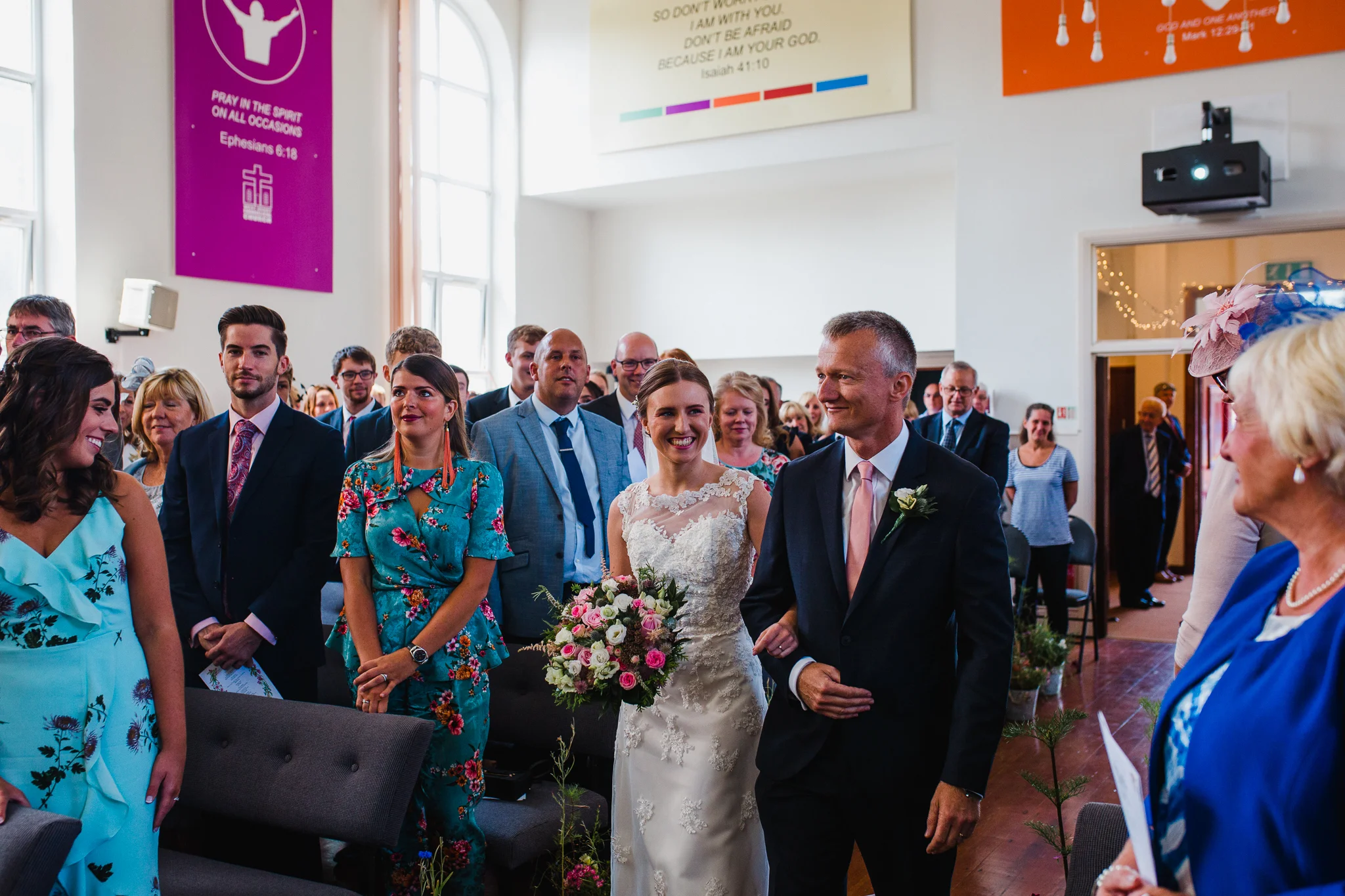 Jess and Ben - Liverpool wedding - jess and her dad walking down the aisle