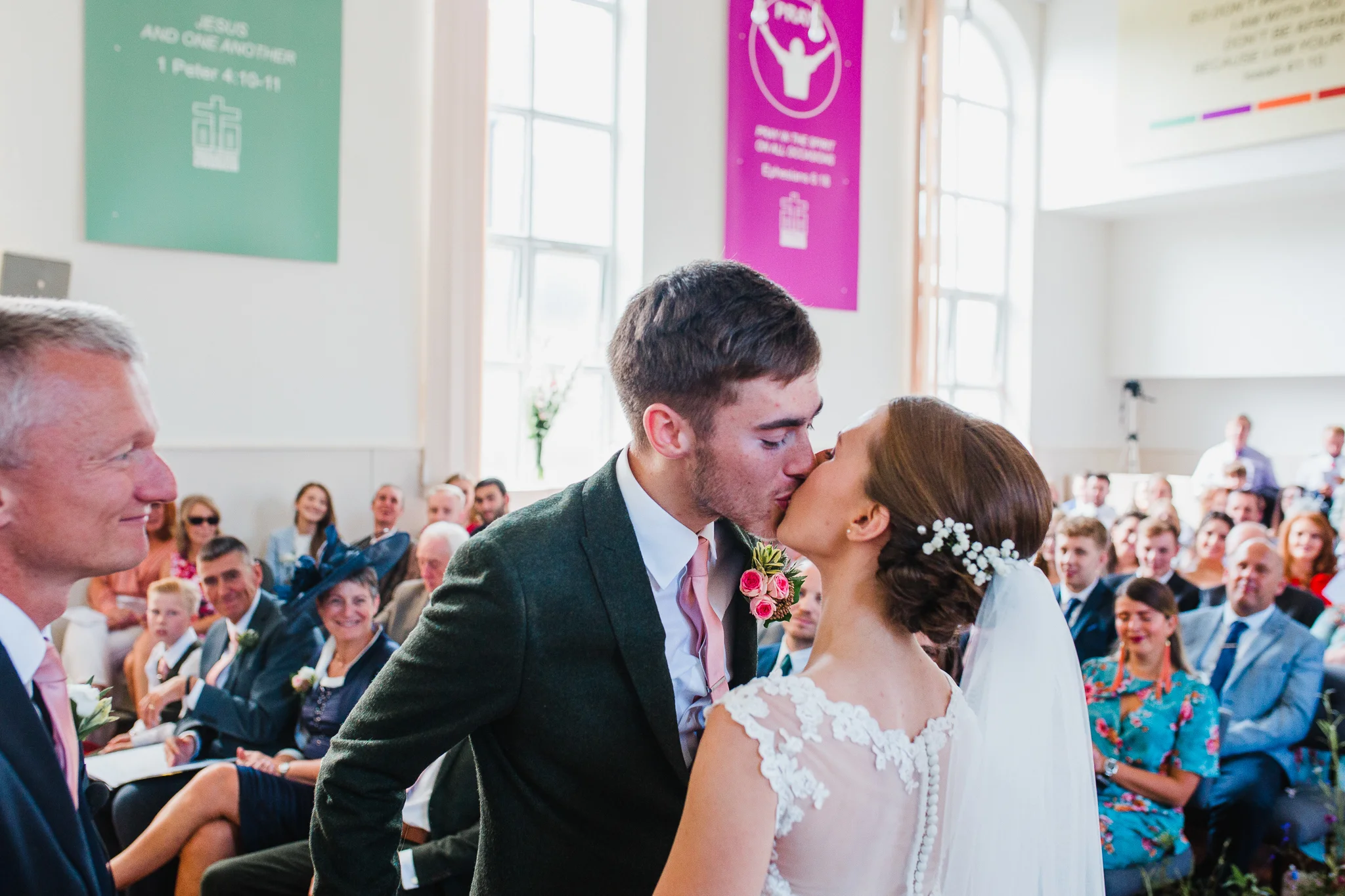 Jess and Ben - Liverpool wedding - bride and groom first kiss